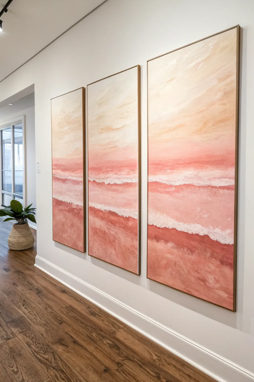 Soft ombre triptych: three canvases aligned for a serene modern multi-canvas statement.