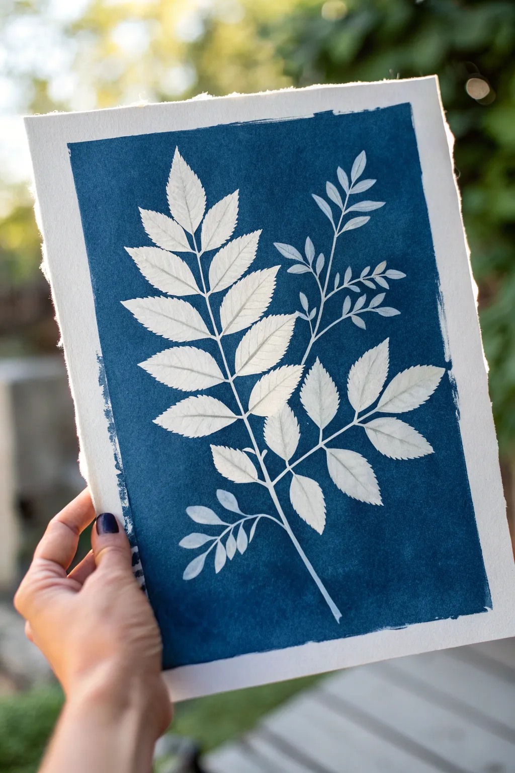 Negative space leaf cutouts in pure white, floating in a deep inky background for bold contrast.