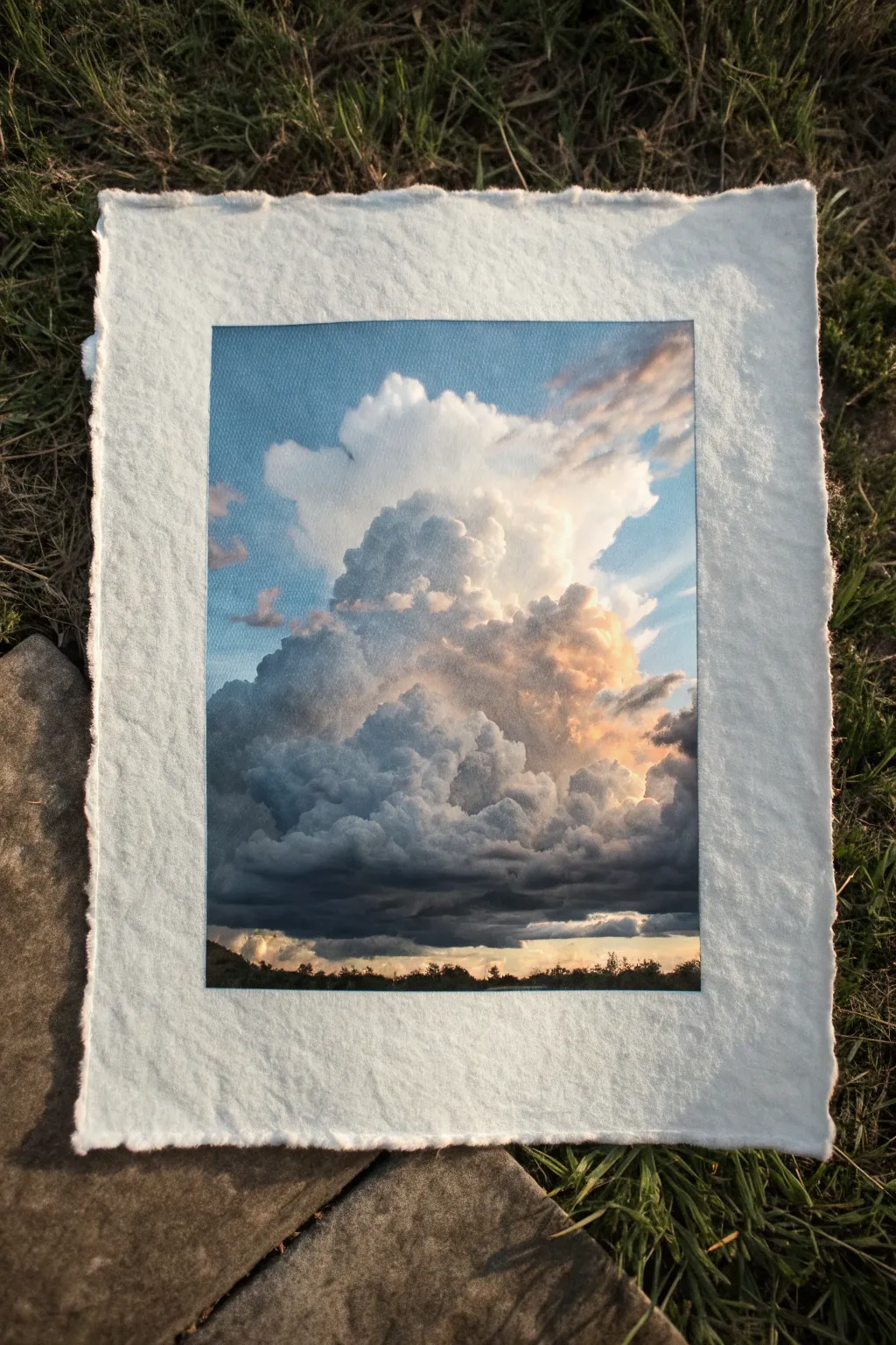 Dramatic oil pastel cloud study with blended whites and stormy contrasts, clean minimalist mood