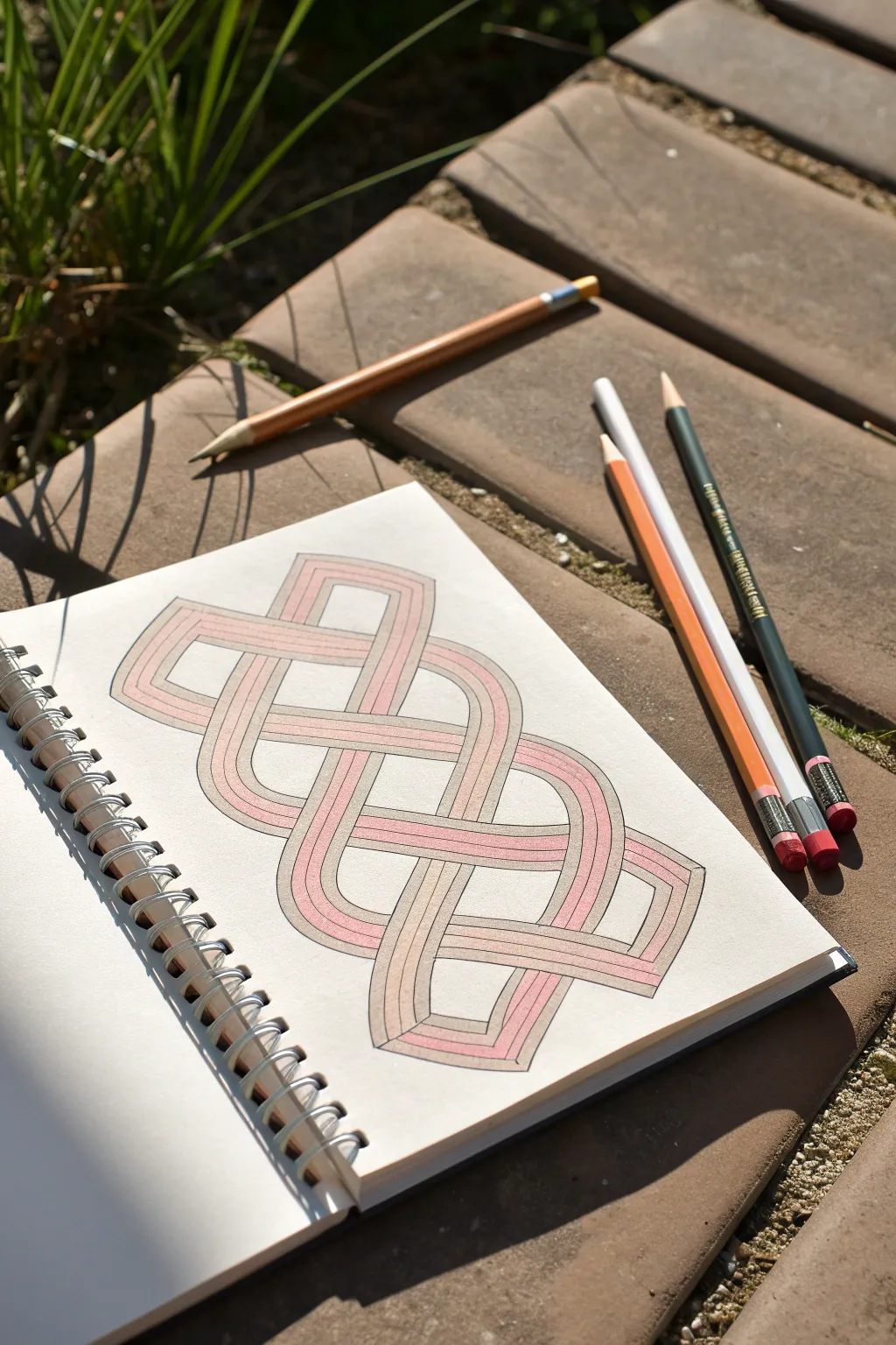 Over-under ribbon weave illusion with bold stripes and deep tucked shadows for 3D pop