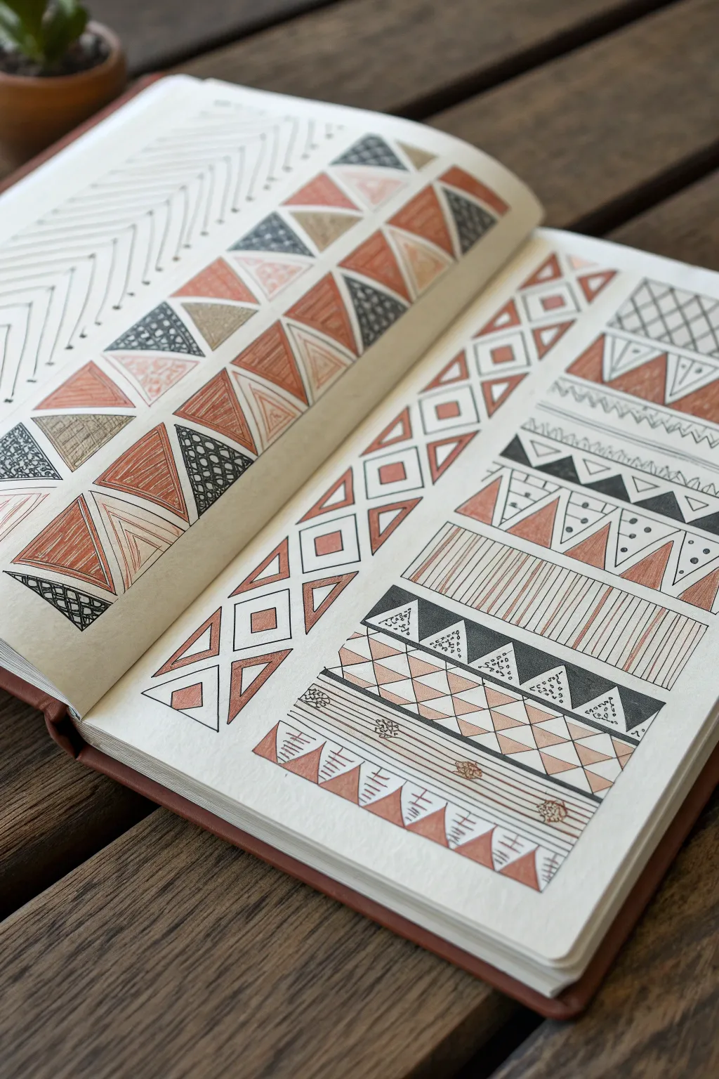 Minimal paint pen geometric tiles in a calm boho palette, crisp opaque shapes for easy inspiration