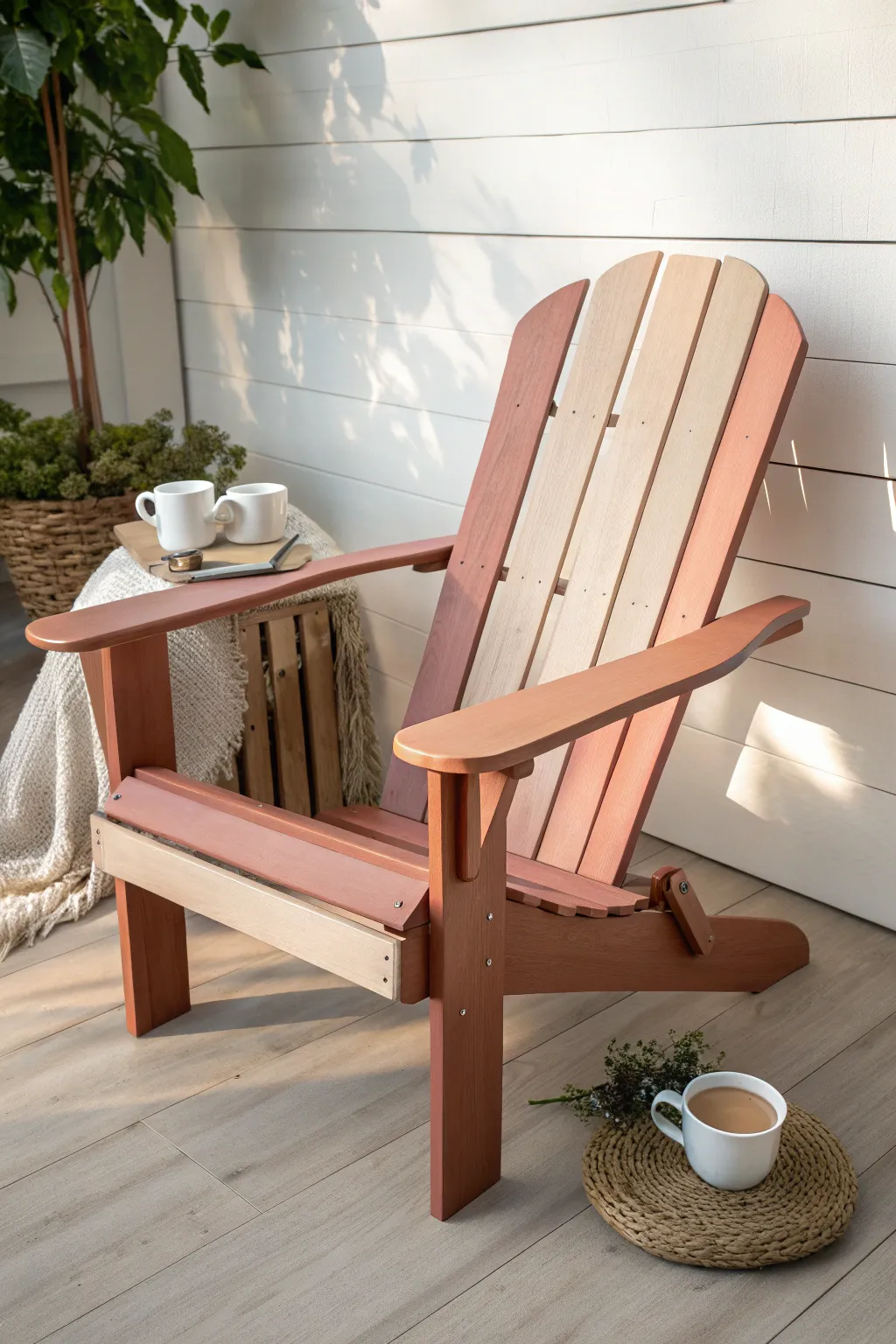 DIY ombre Adirondack chair with a clay-to-sand fade that makes the silhouette glow.