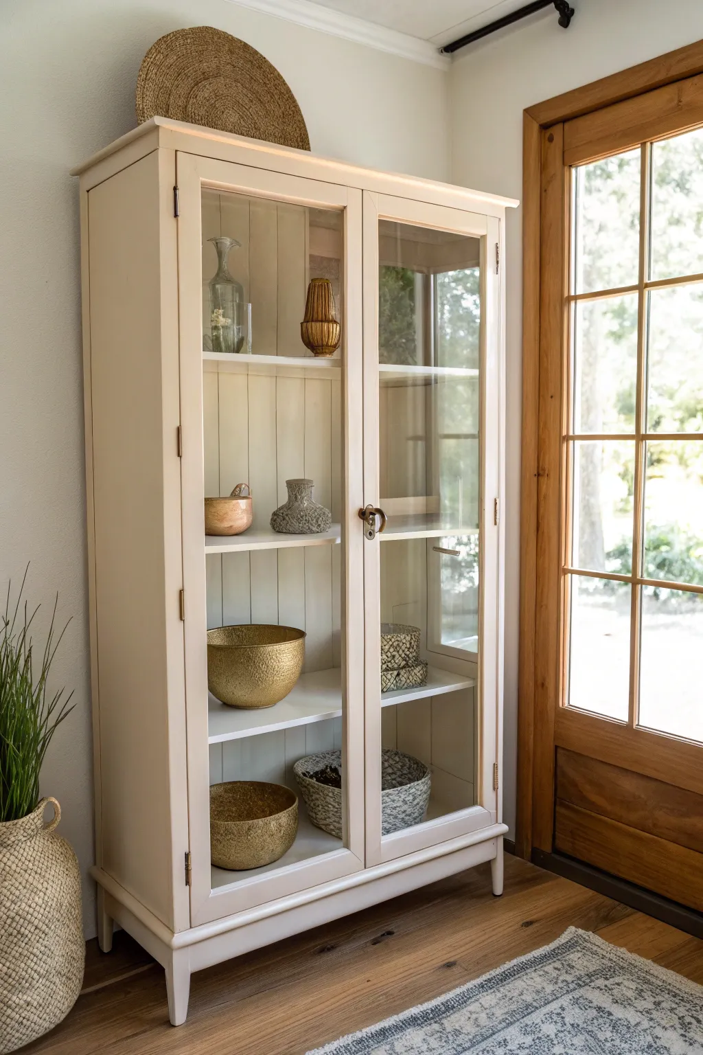 Paint the back panel a lighter tone to bounce light and make your curio shelves glow