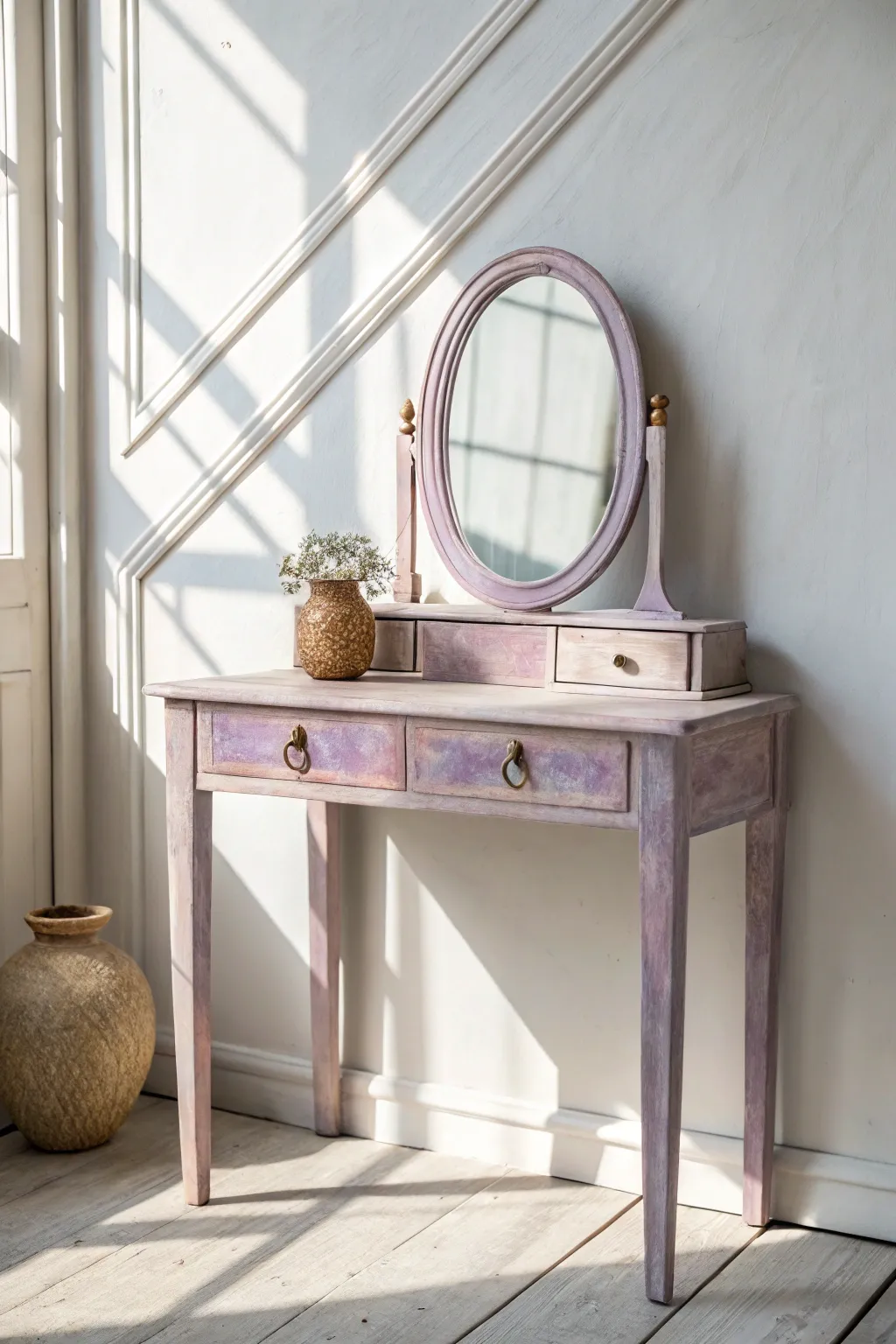 Transform your space with a dreamy pastel-painted vanity for a serene, boho look.