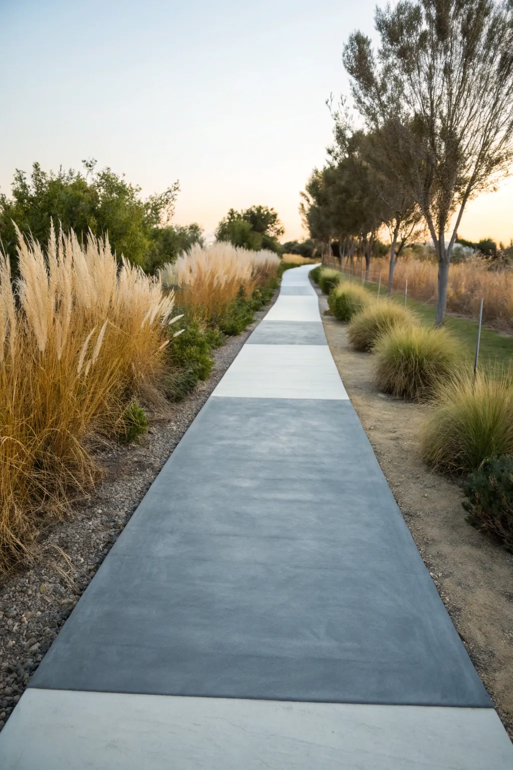 Soft ombre walkway that melts from charcoal to cream for a calm, minimalist outdoor statement.