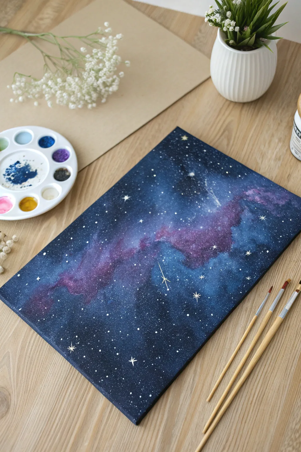 Get lost in the stars! Create this dreamy galaxy canvas with simple sponge techniques.