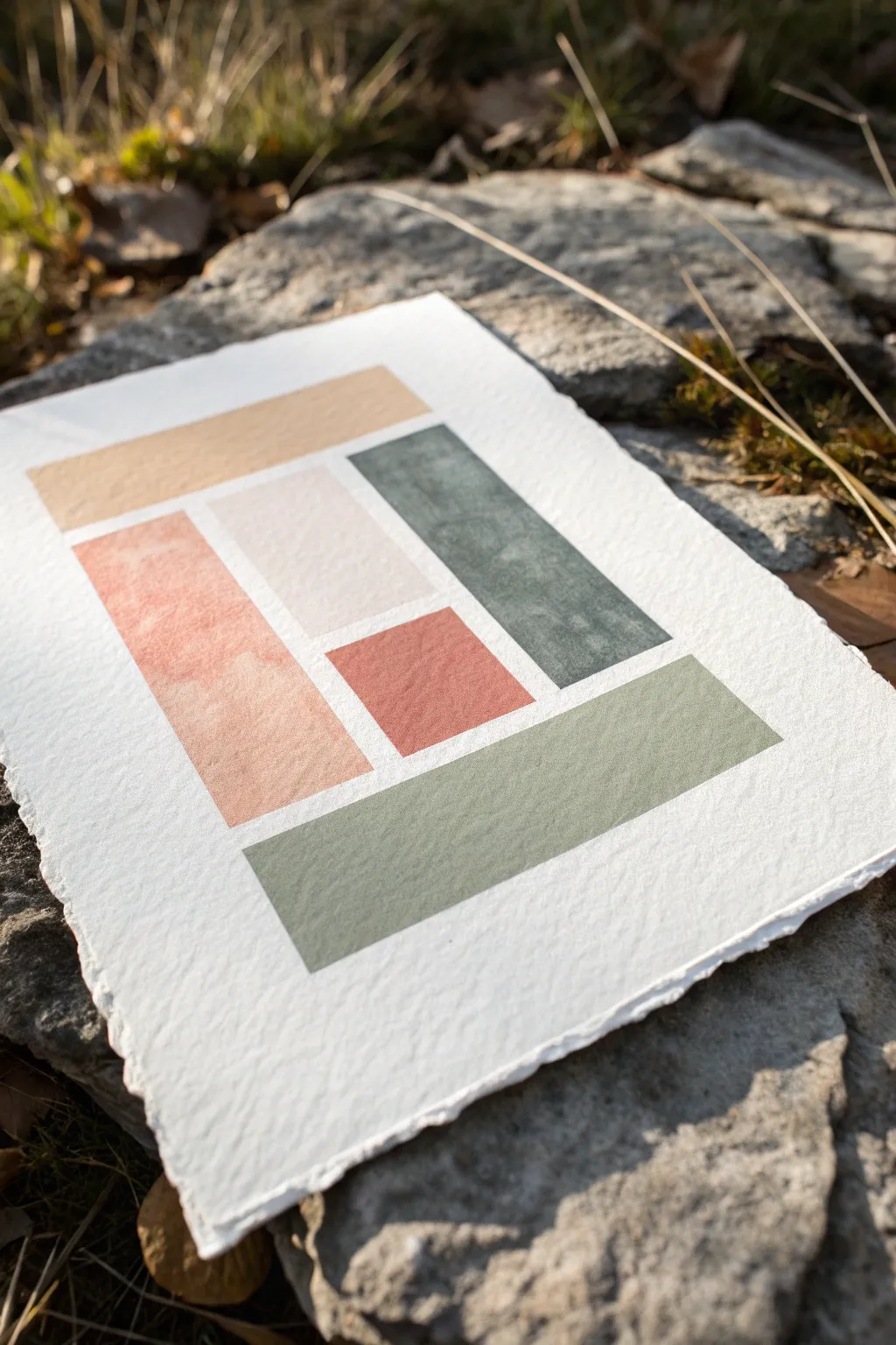 Modern abstract color blocks with dry brush texture, minimal palette and crisp contrast