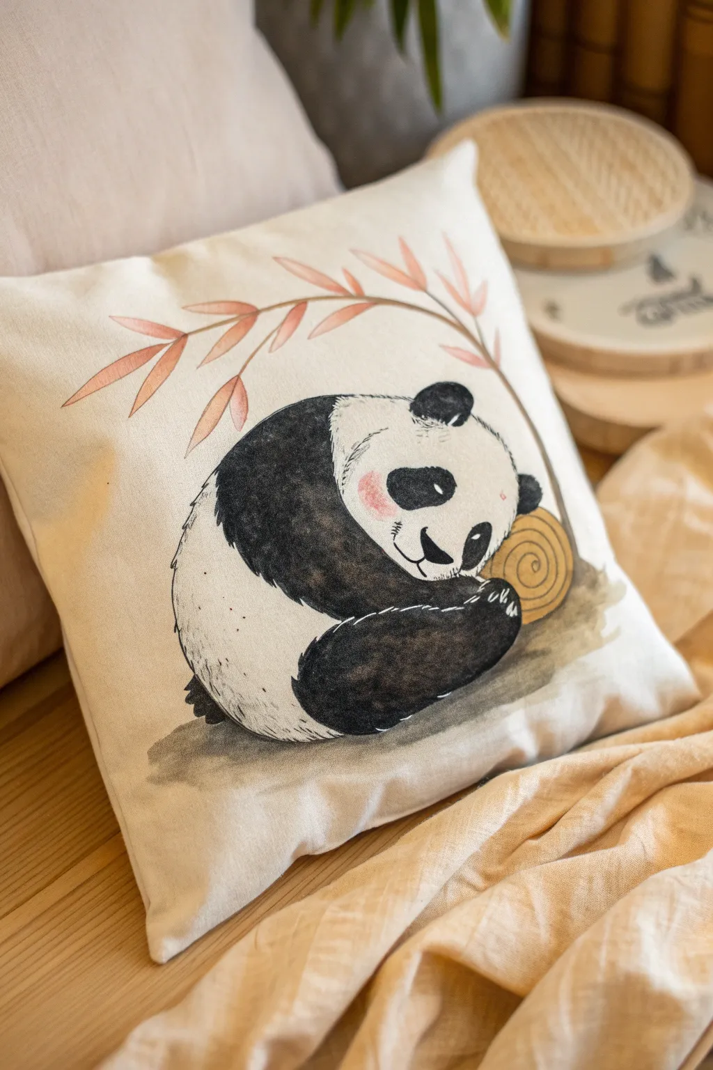Calm sleeping panda curled into a cozy ball, minimalist watercolor inspiration for gentle art.