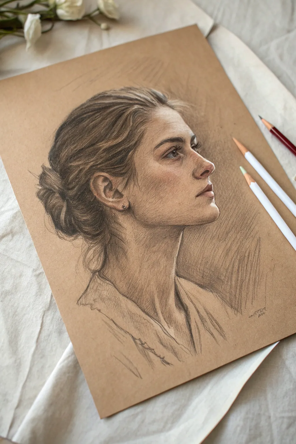 Toned paper makes an instant portrait background, with white highlights creating crisp contrast.