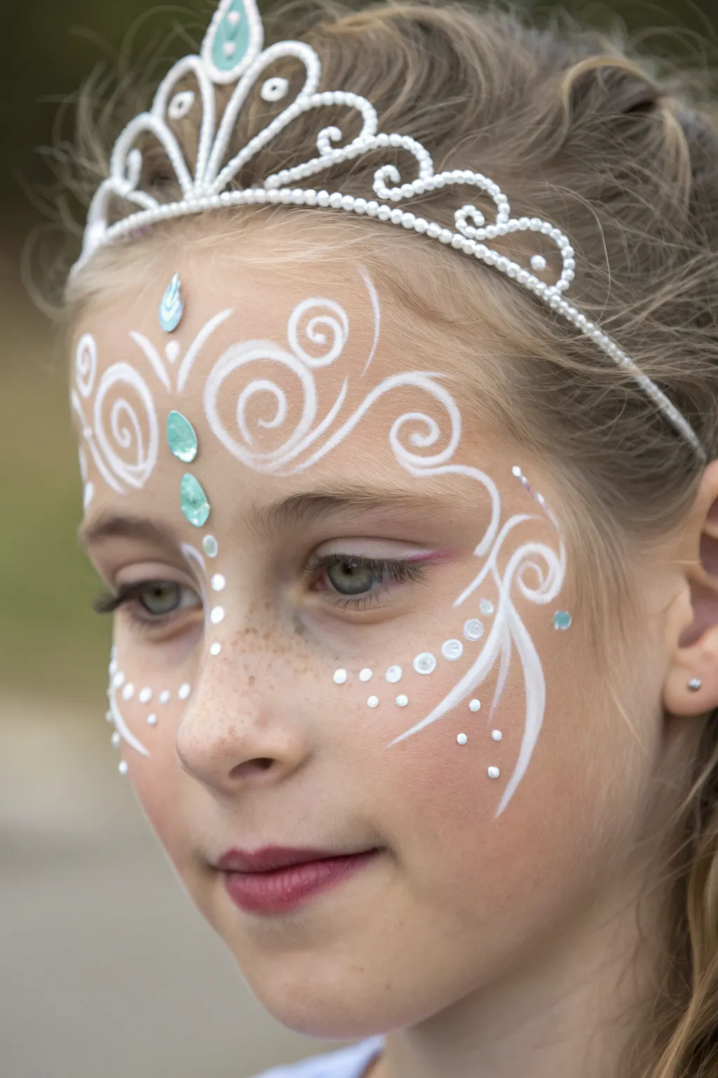 Symmetric princess swirls and teardrop jewels for an elegant, minimalist crown look