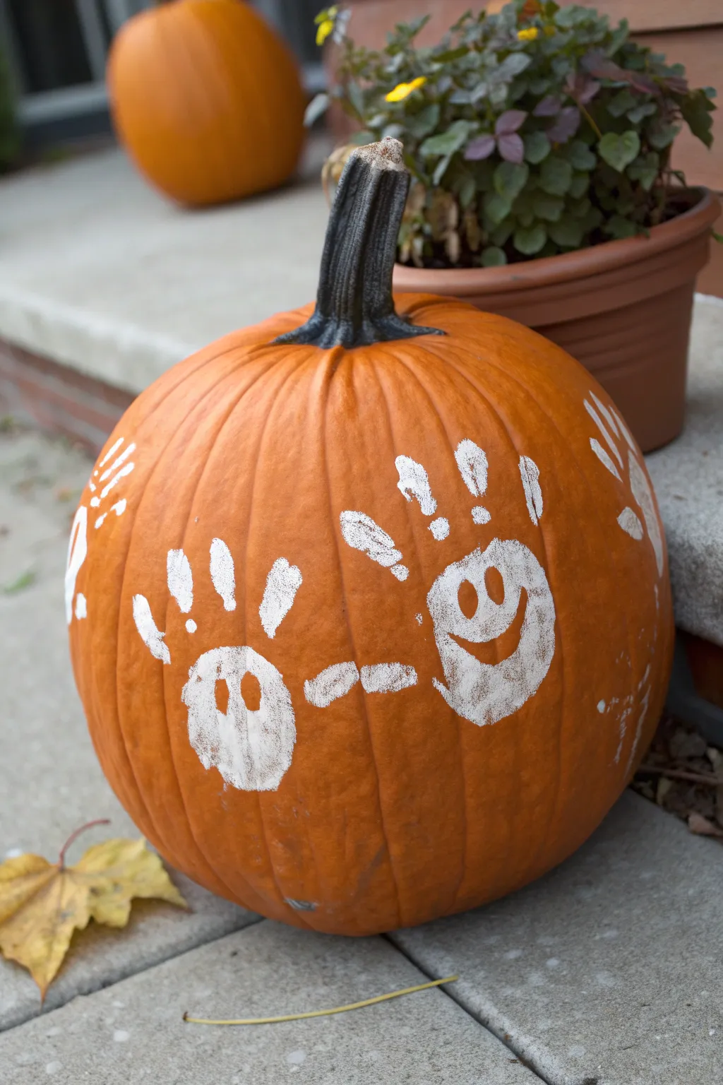 Simple handprint pumpkin art with playful wings, plus a painty little hand ready for final touches