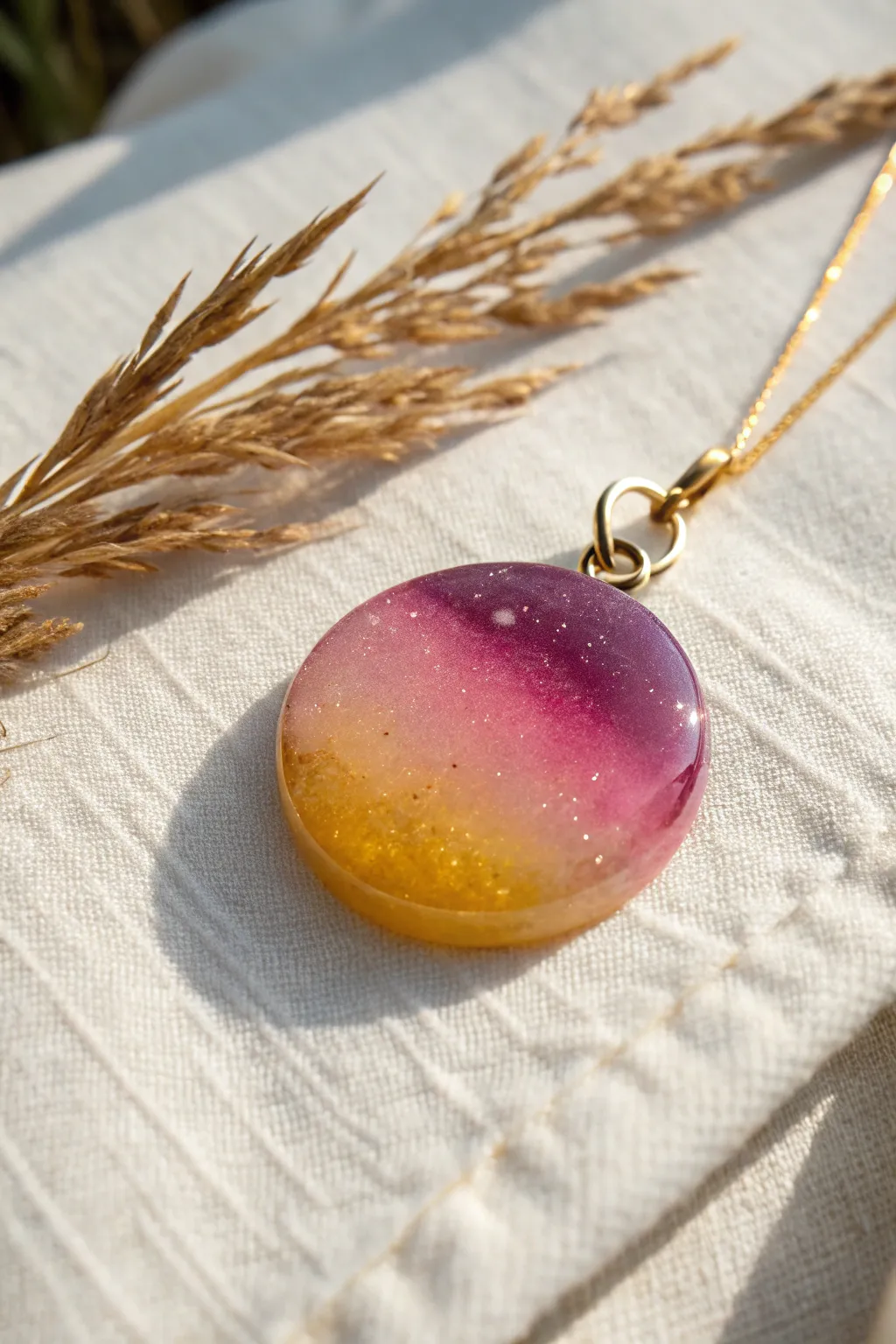 Sunset ombre resin charm in warm yellow to pink to purple, minimalist and dreamy.