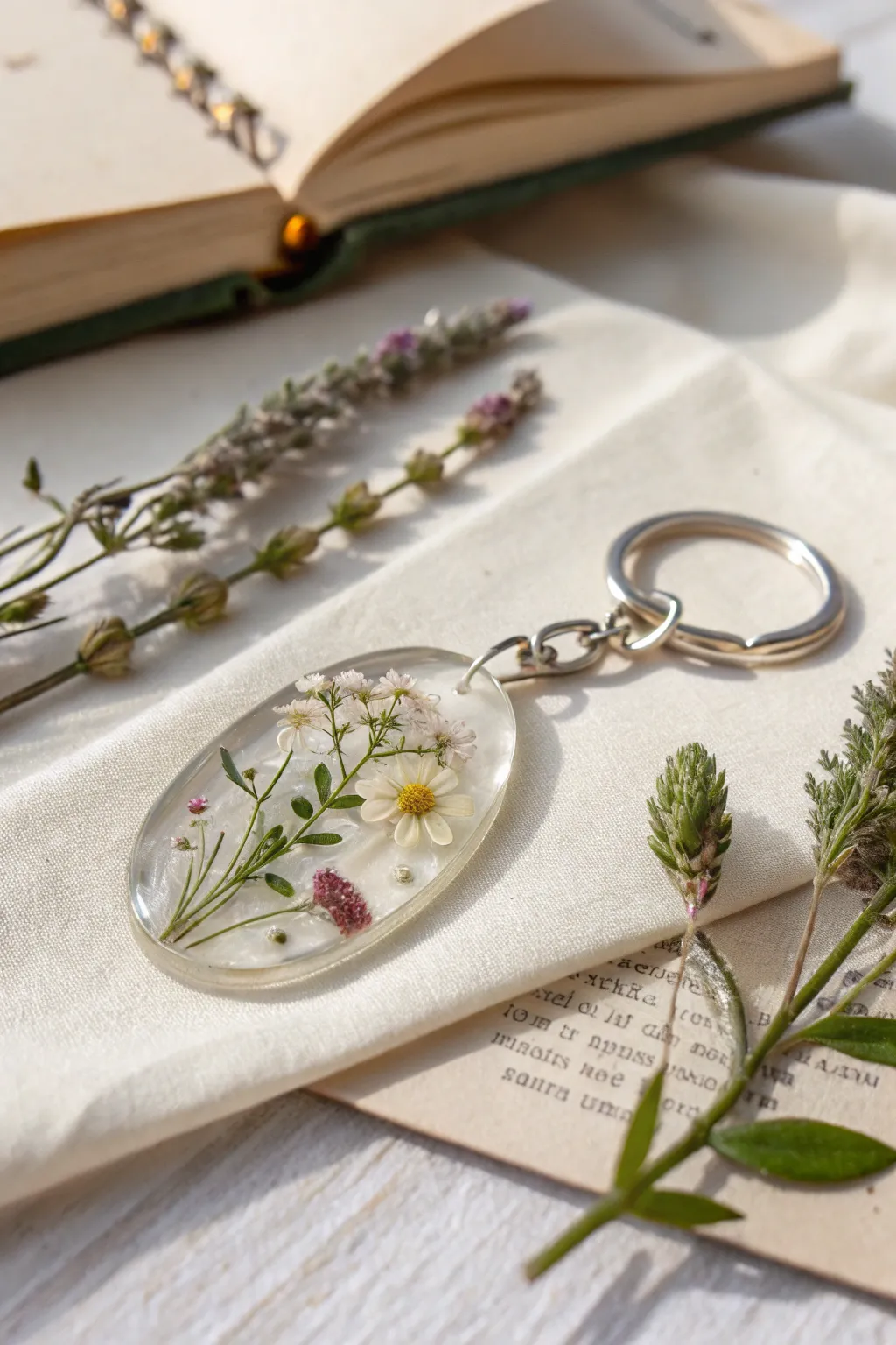 Tiny blooms sealed in resin: minimalist botanical keychains for your next craft session.