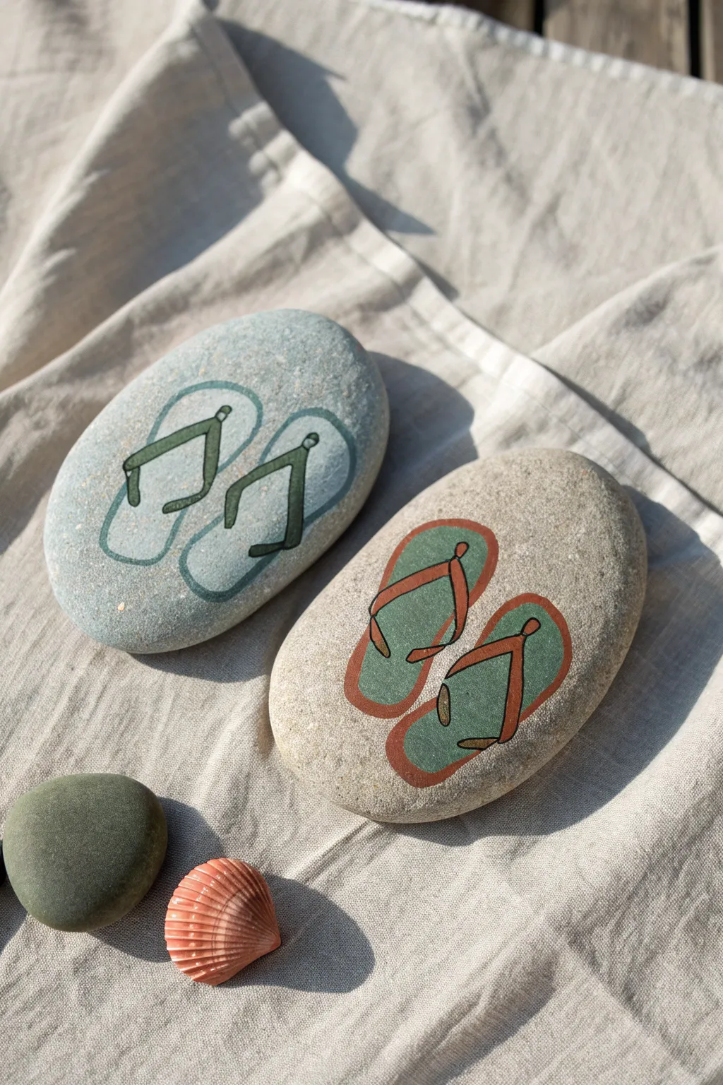 Transform smooth beach stones into adorable summer flip flops with this cute DIY idea.