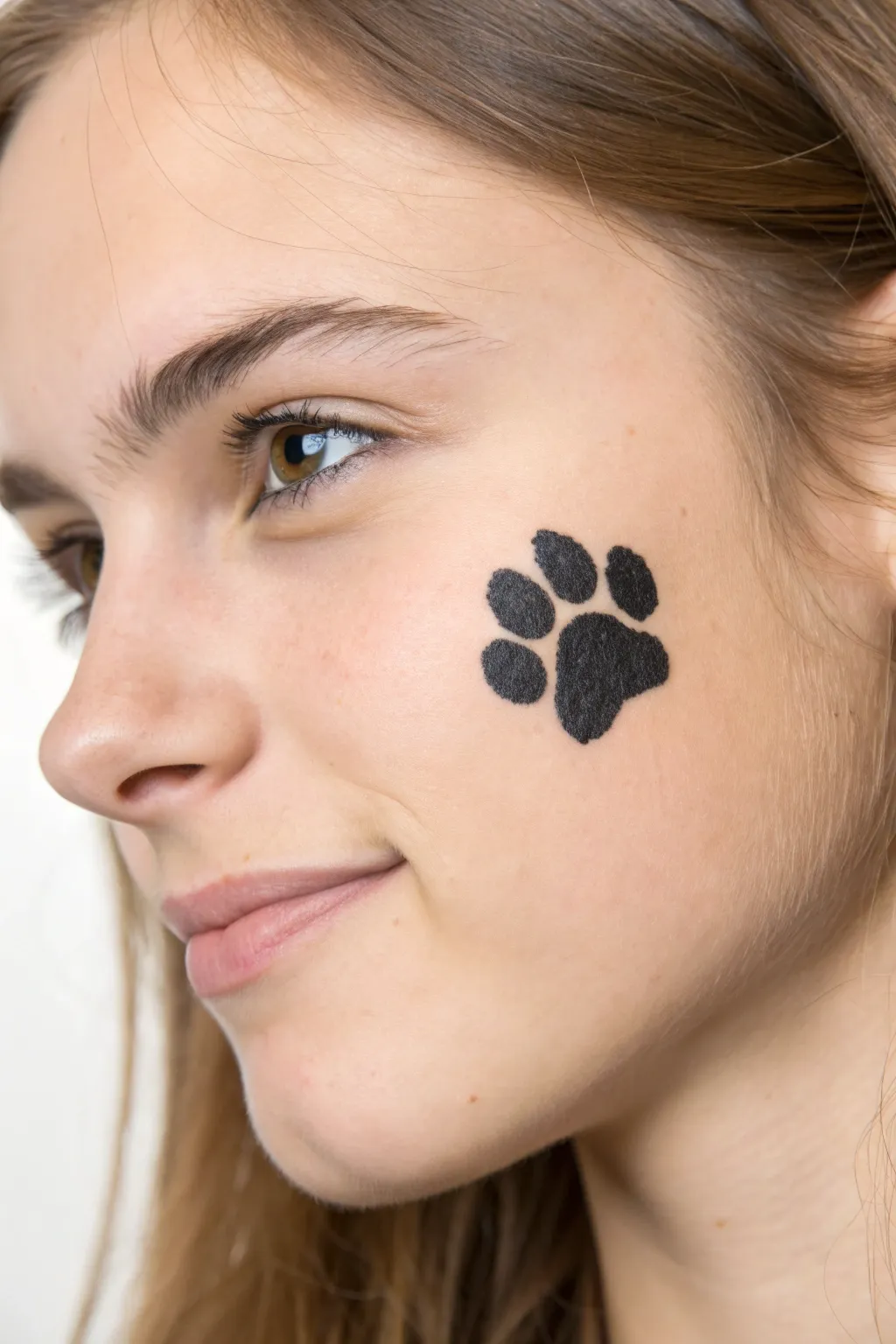 Minimal paw print cheek stamp for fast face paint, clean and cute with Scandinavian simplicity
