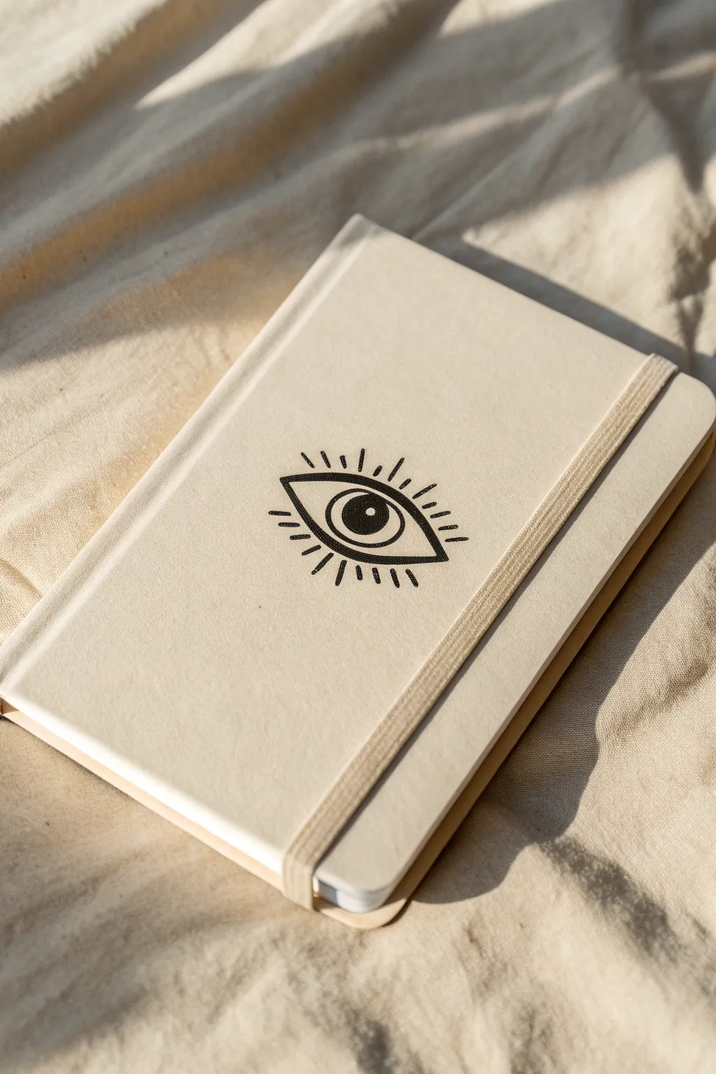 A calm, mostly blank sketchbook cover with one bold centered icon for minimalist boho vibes