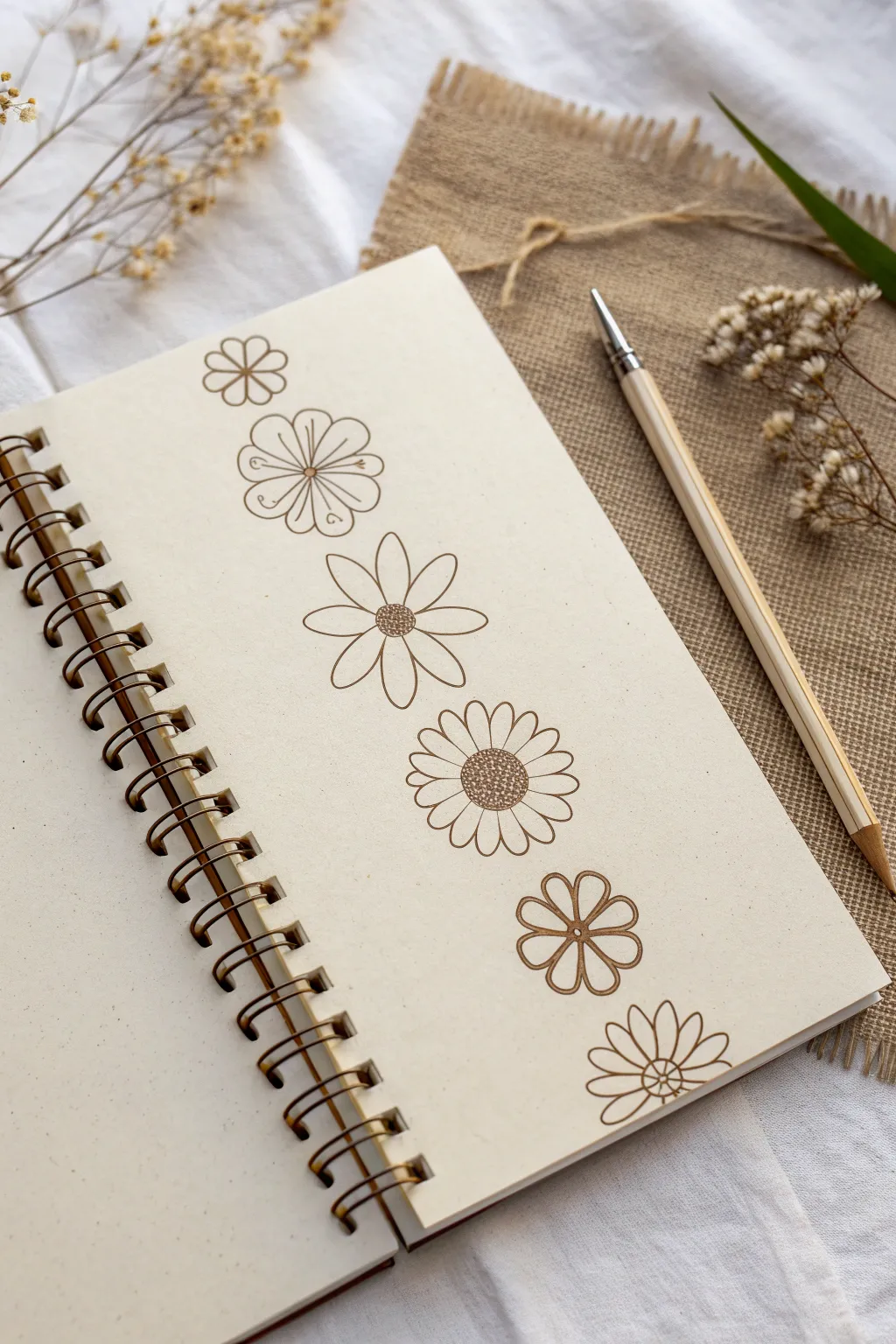 Explore flower sketch variations from one simple shape, from minimal petals to detailed centers.