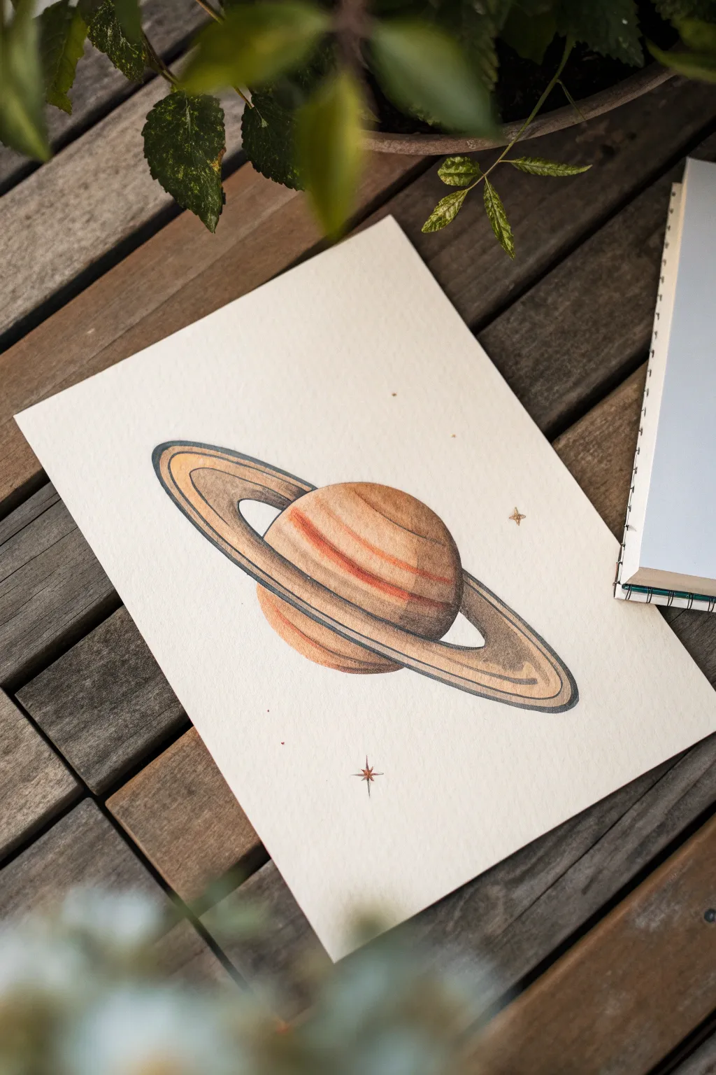 Layer Saturns rings in front and behind the planet for a simple, dimensional space painting.