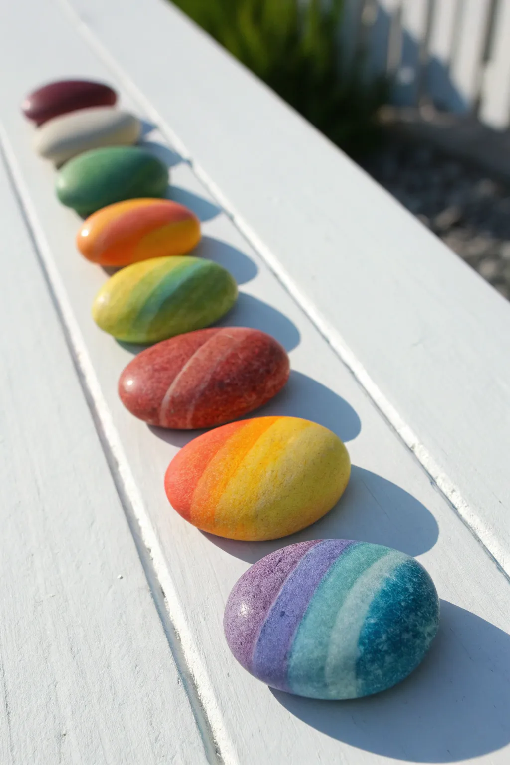 Rainbow gradient stones in a clean minimalist layout, soft shadows, and vibrant blended color