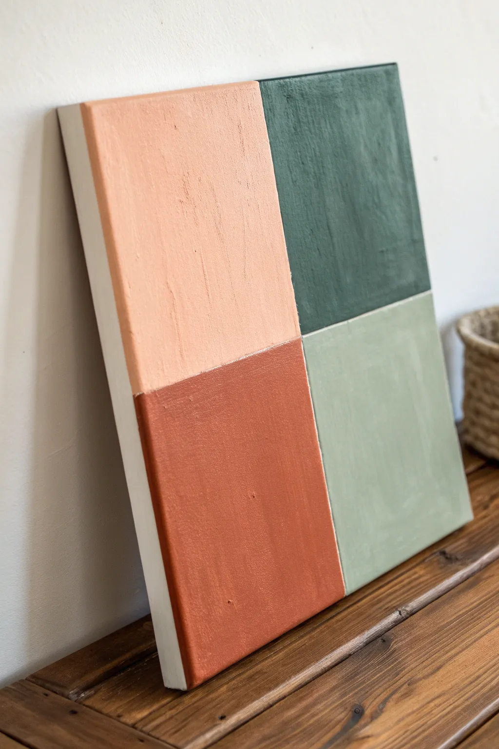 Minimal abstract color blocks with thick acrylic edges and knife marks for an easy textured study.