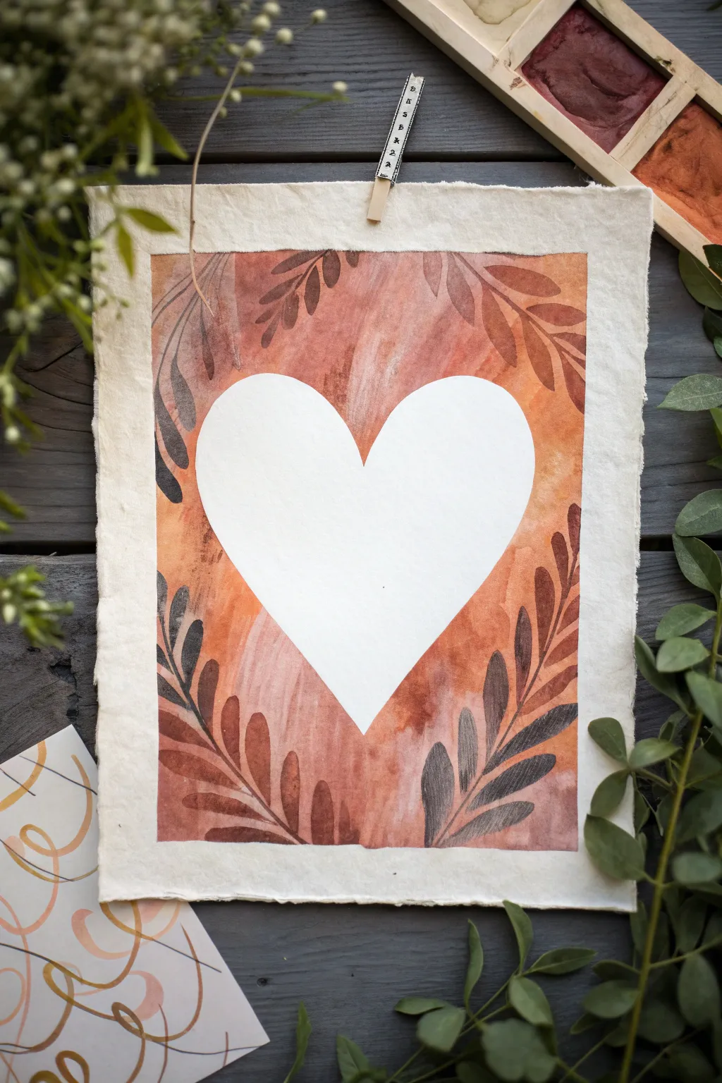 Crisp negative-space heart tape resist with bold brushstrokes for a satisfying Valentine reveal