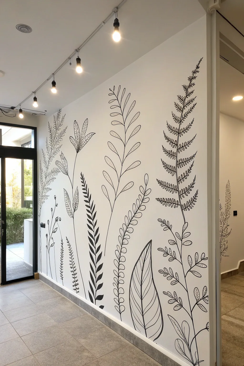 Add a touch of Scandi-Boho elegance with this crisp botanical line art wall mural.