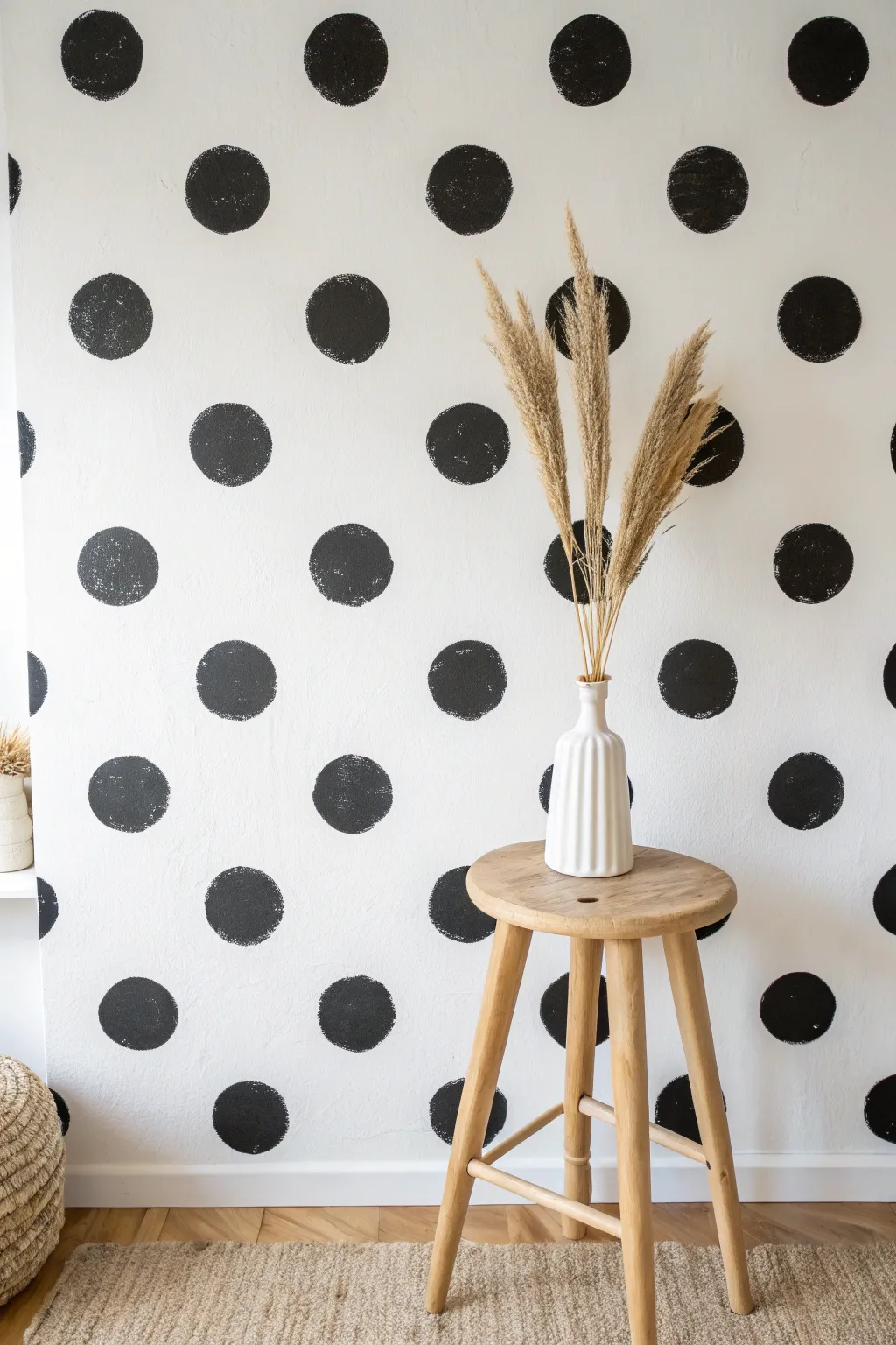 Create a chic, organic wallpaper effect with these easy freehand painted black dots.