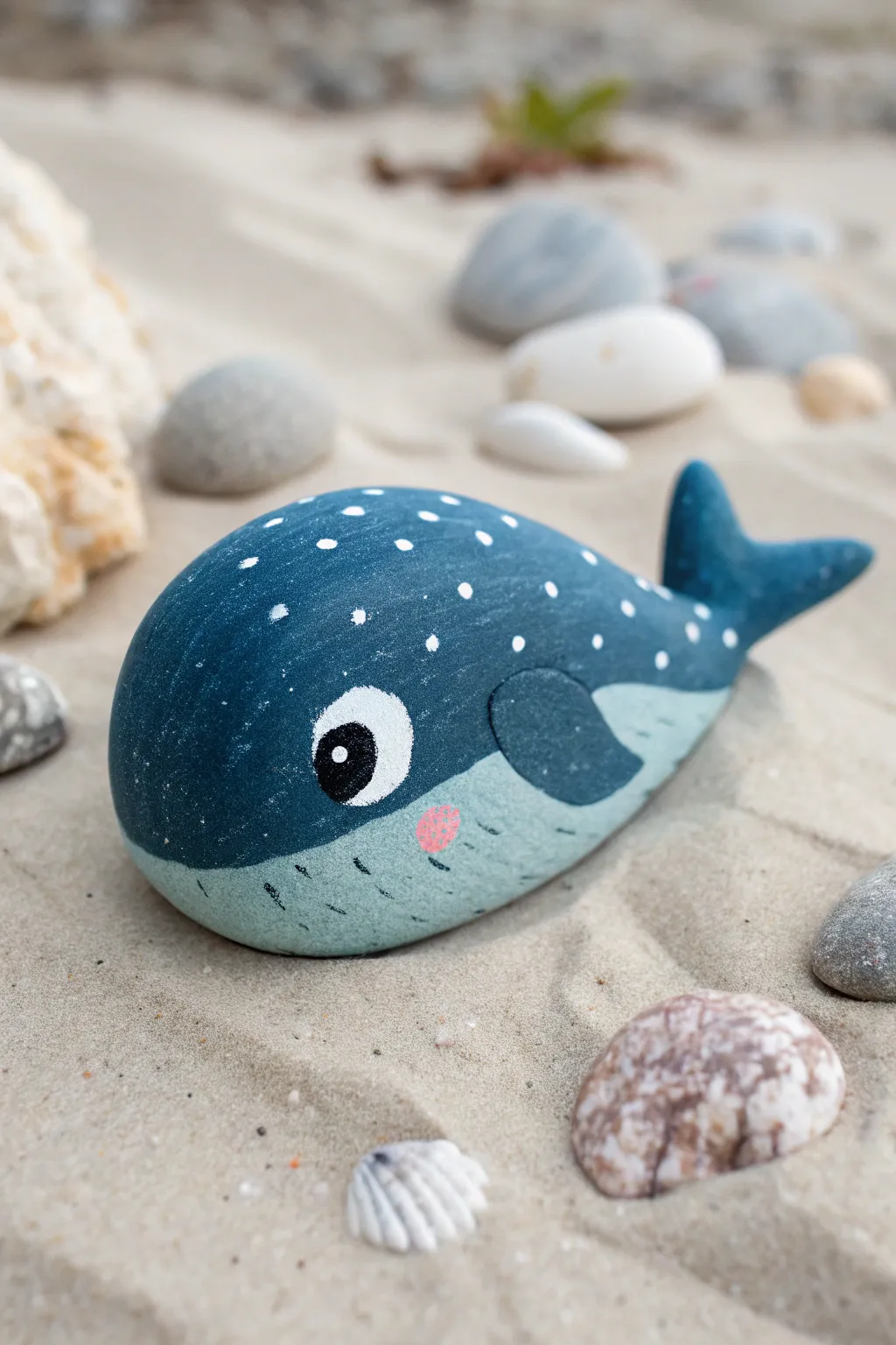 Paint a baby whale rock with a big friendly eye for an adorable minimalist ocean set.
