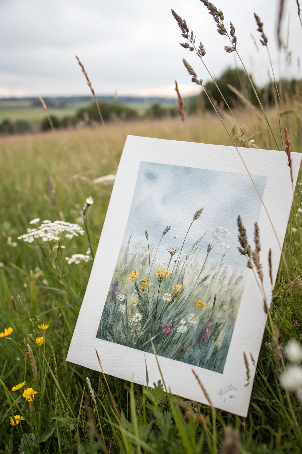 Layered meadow wildflower painting idea: soft distant blooms, bold foreground petals for depth.