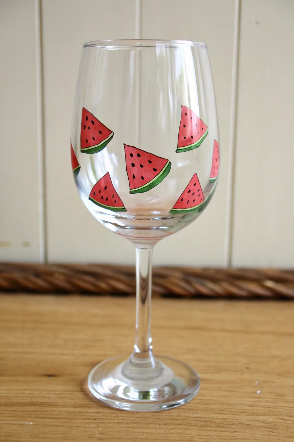 Easy watermelon wedge border for a wine glass painting, clean minimalist look with fresh summer charm