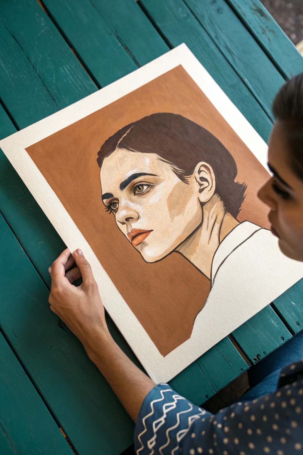 Three-step value portrait in cream, warm brown, and near-black for bold minimalist impact.