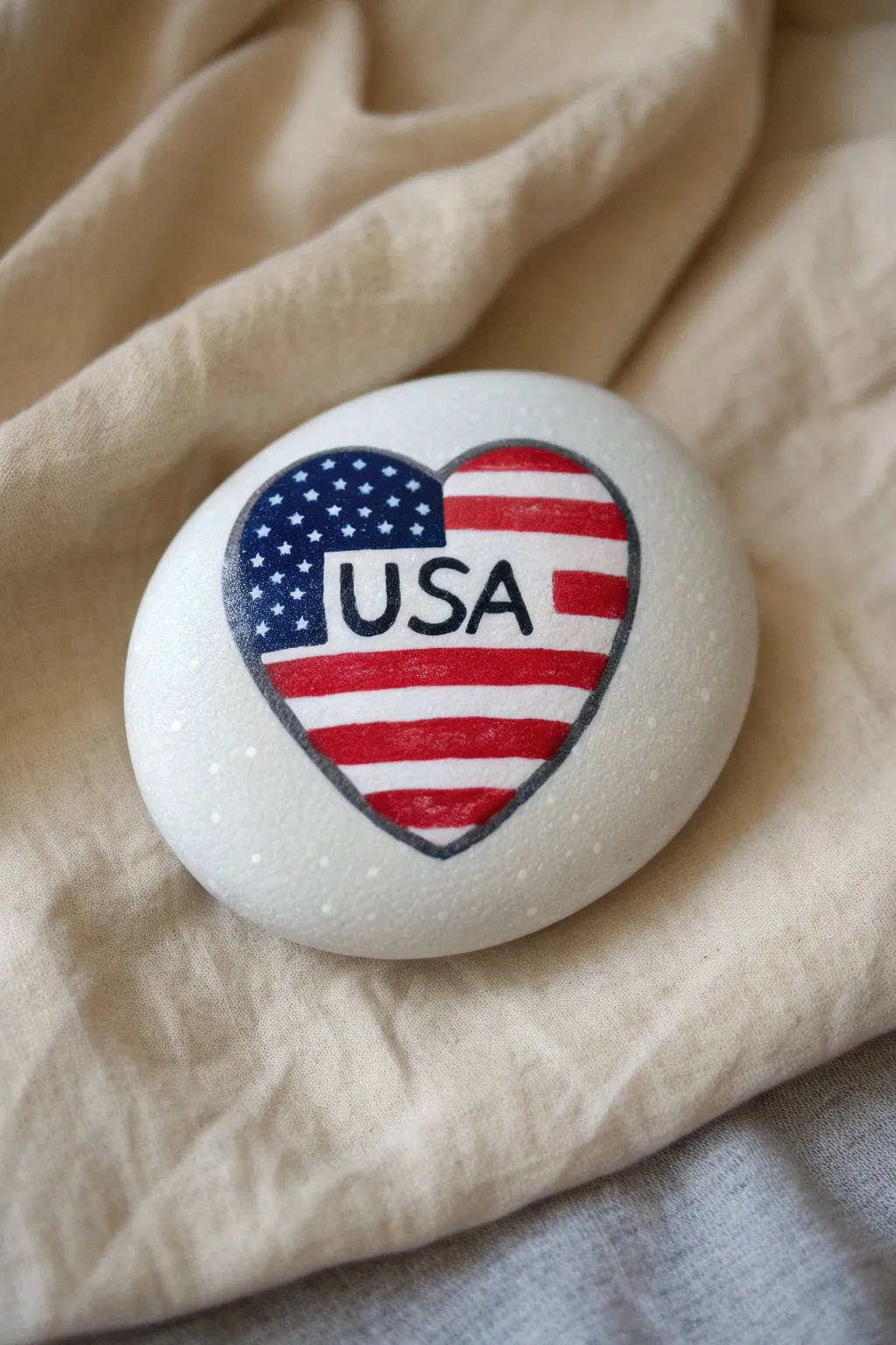 Flag heart on a smooth stone: bold stars and stripes with clean contrast for a chic July 4 craft.