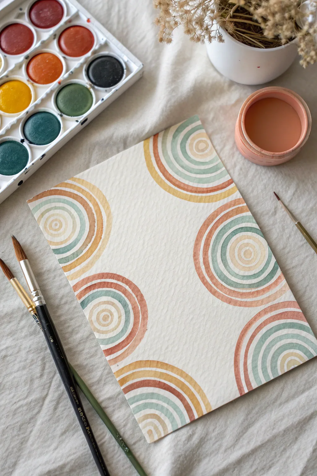 Easy abstract bullseye: bold concentric circles with faint pencil guides for a simple DIY