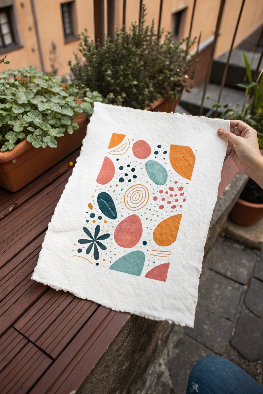 Organic blob shapes with thick black outlines and bold color fills for a minimalist boho look