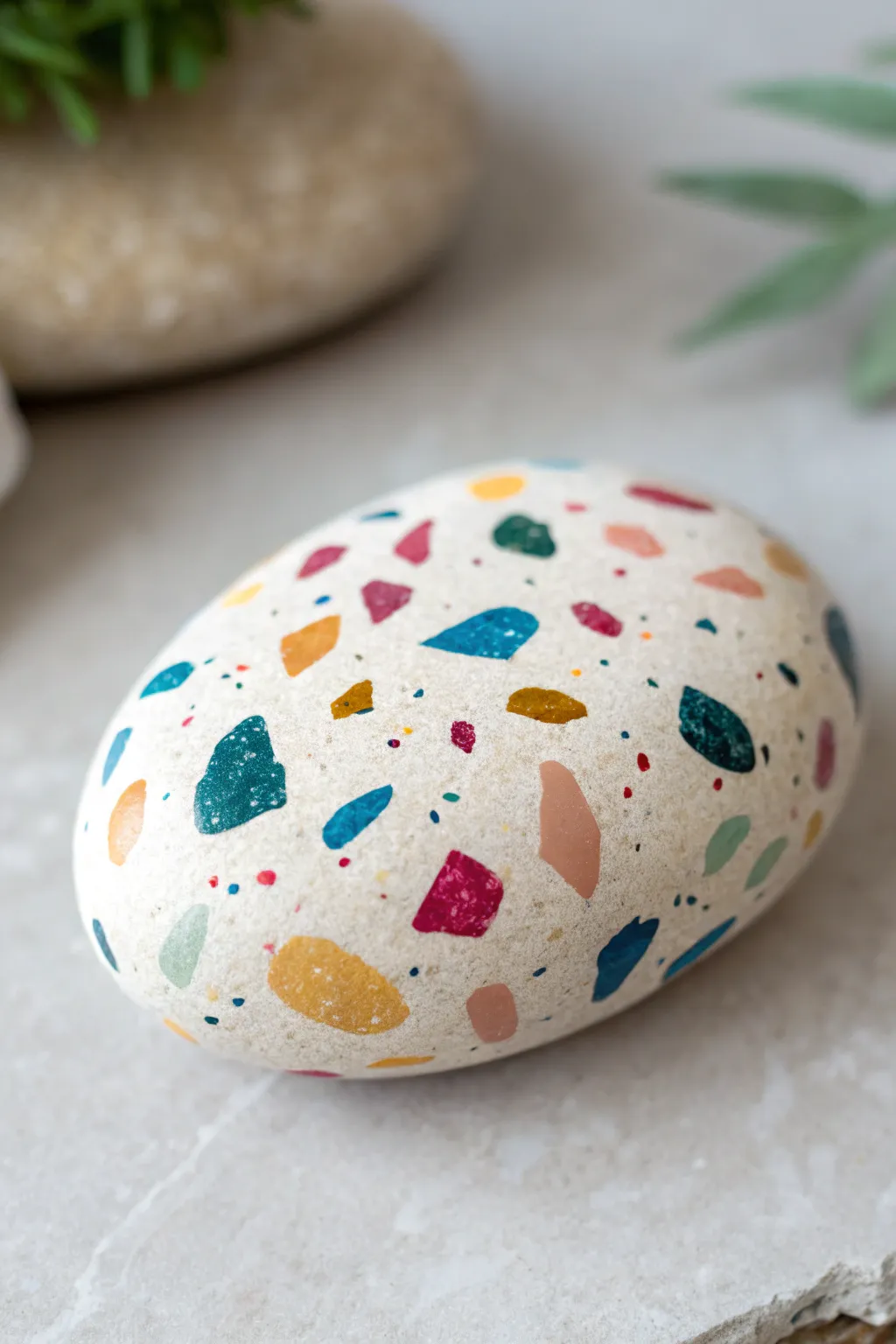 Terrazzo confetti rock: bright chips on a soft base for minimalist Scandinavian boho charm