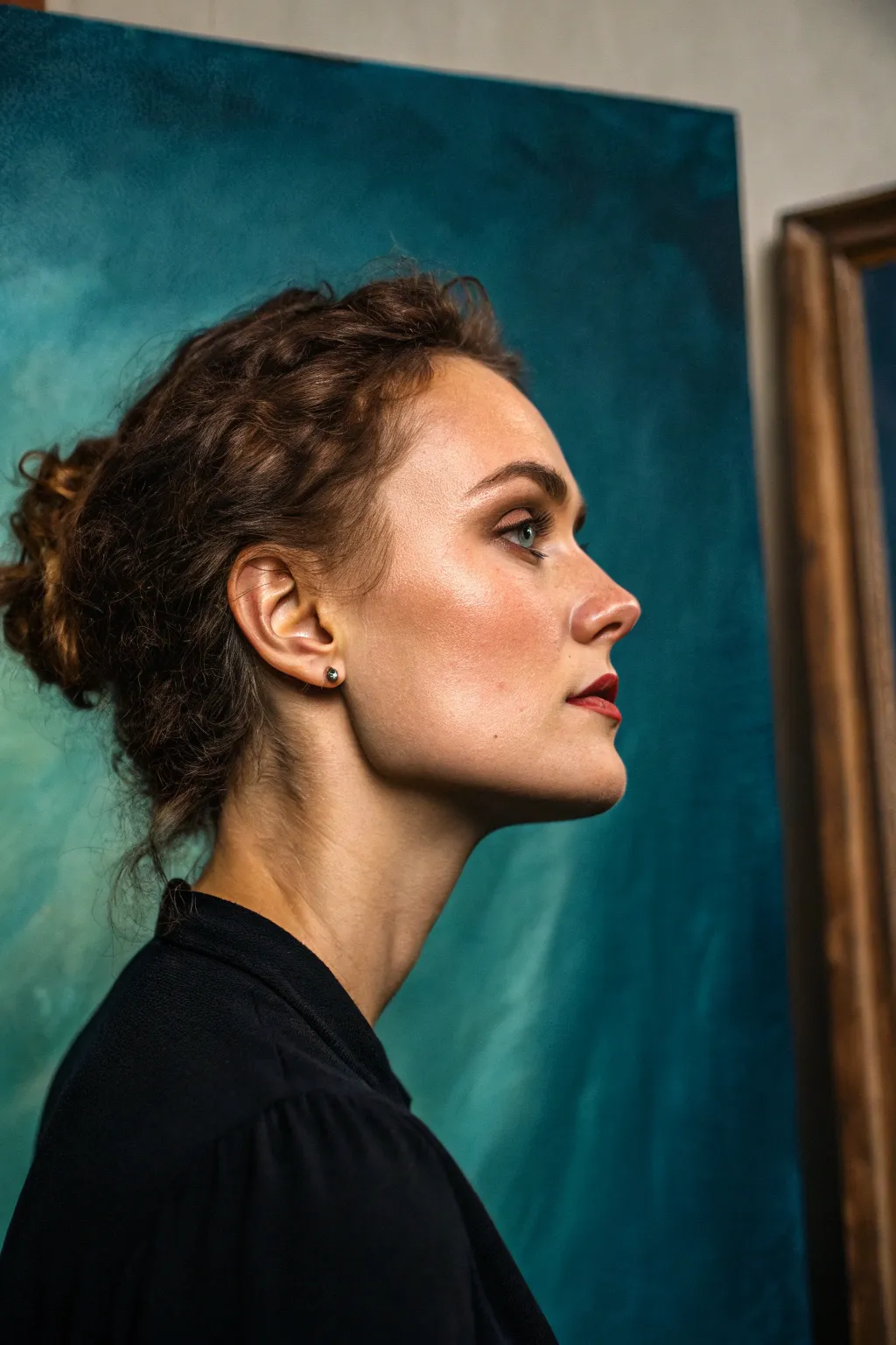 Crisp side-profile acrylic portrait with bold hard and soft edge contrast, minimalist studio style