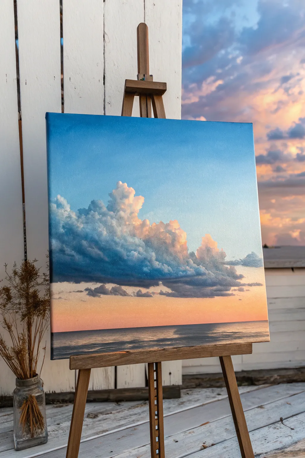 Try scumbling: airy clouds over a smooth gradient sky for an advanced acrylic painting study