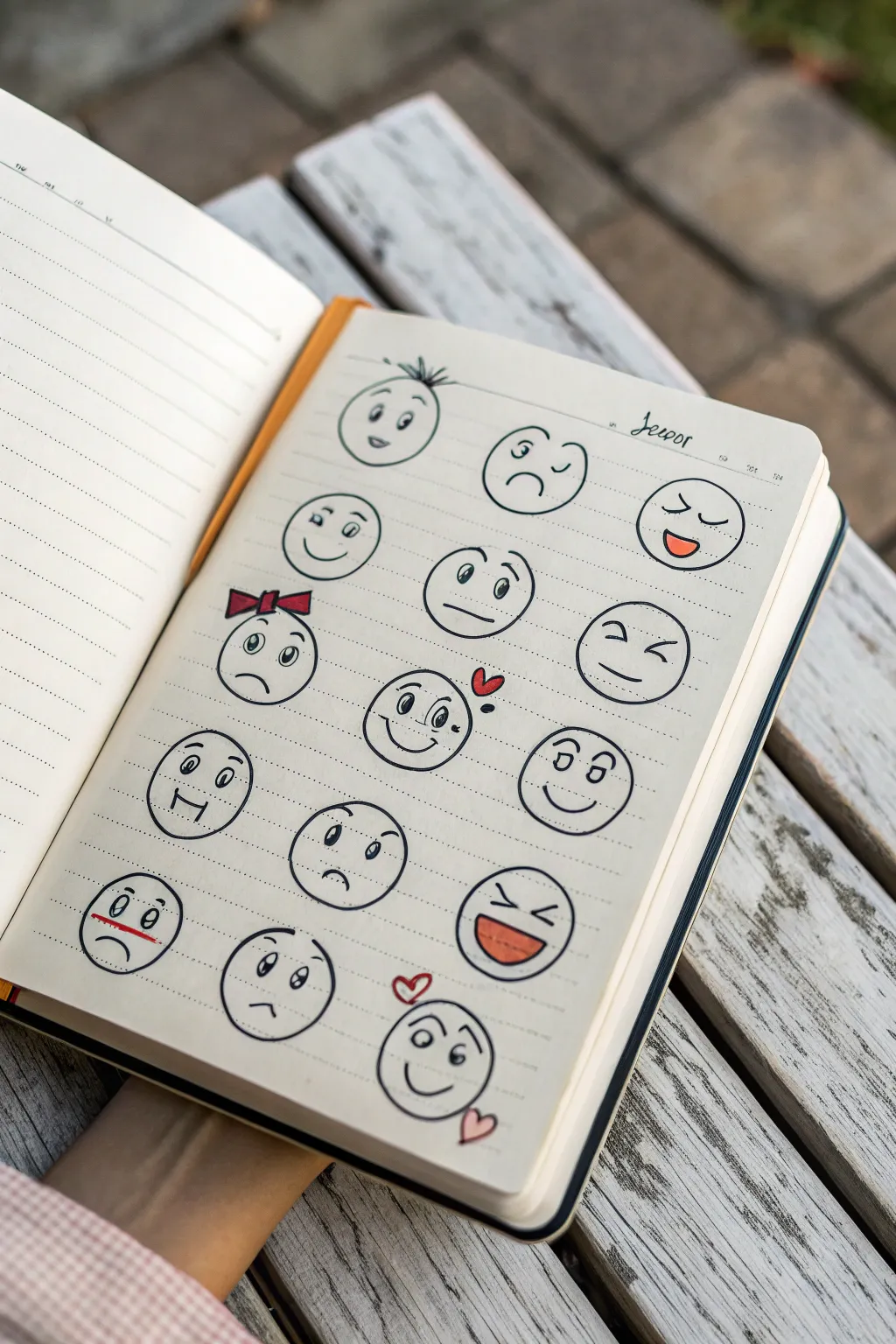 Mood faces chart drawing idea: a minimalist grid of expressive emotions in bold boho colors.