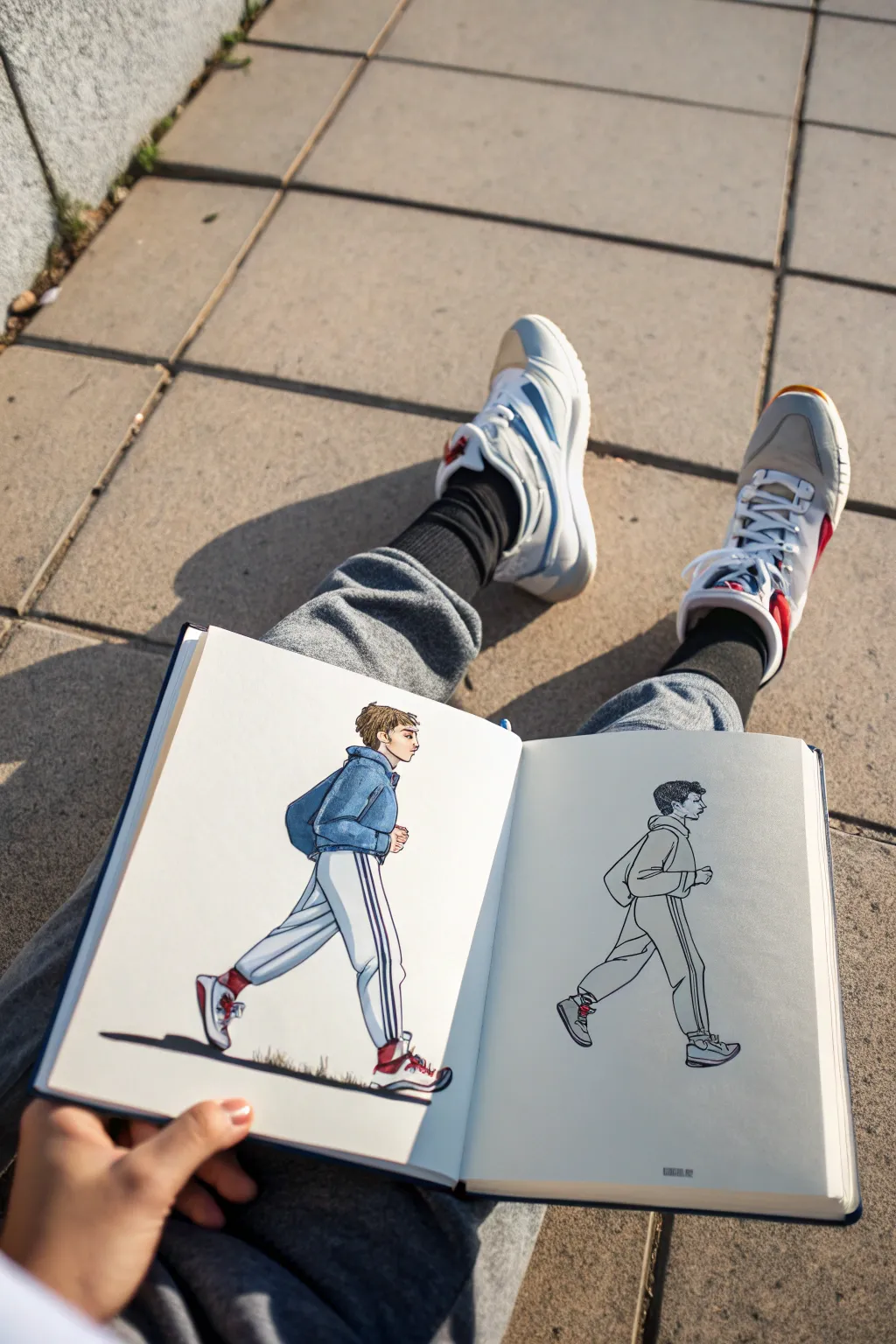 Clean anime tracksuit poses showing easy motion folds at knees, elbows, and waistband