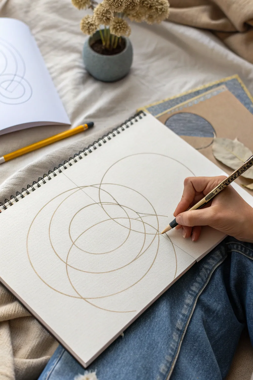 Circular containment idea: bold minimal shapes guide the eye in a hidden O-shaped loop