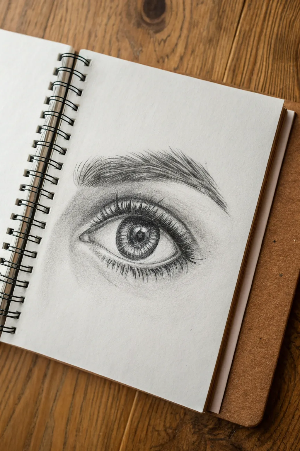 Beginner pencil eye study with a bright shine spot, soft shadows, and clean minimalist contrast