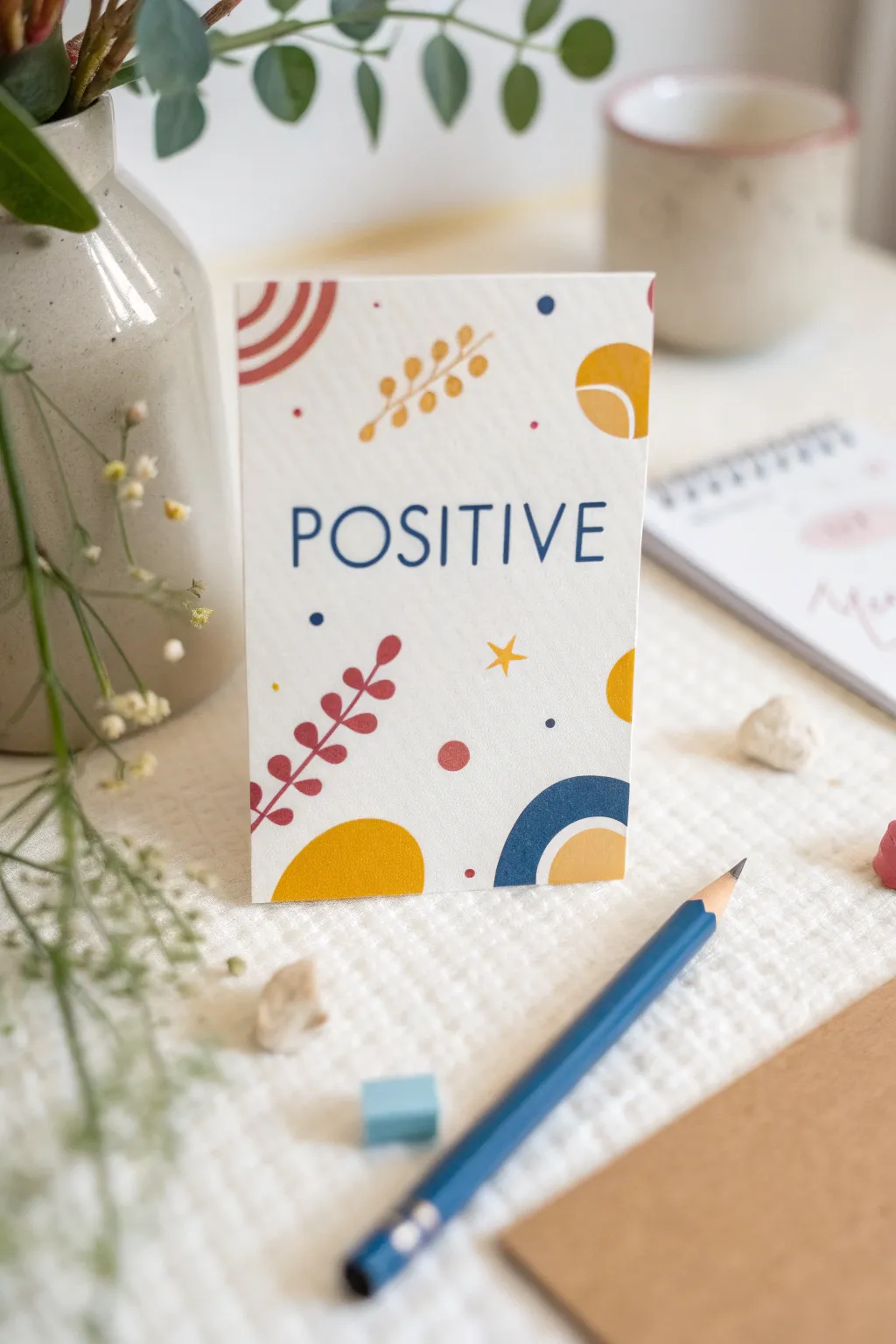 Minimalist word ATC with bold hand lettering and bright graphic shapes for pocket positivity.