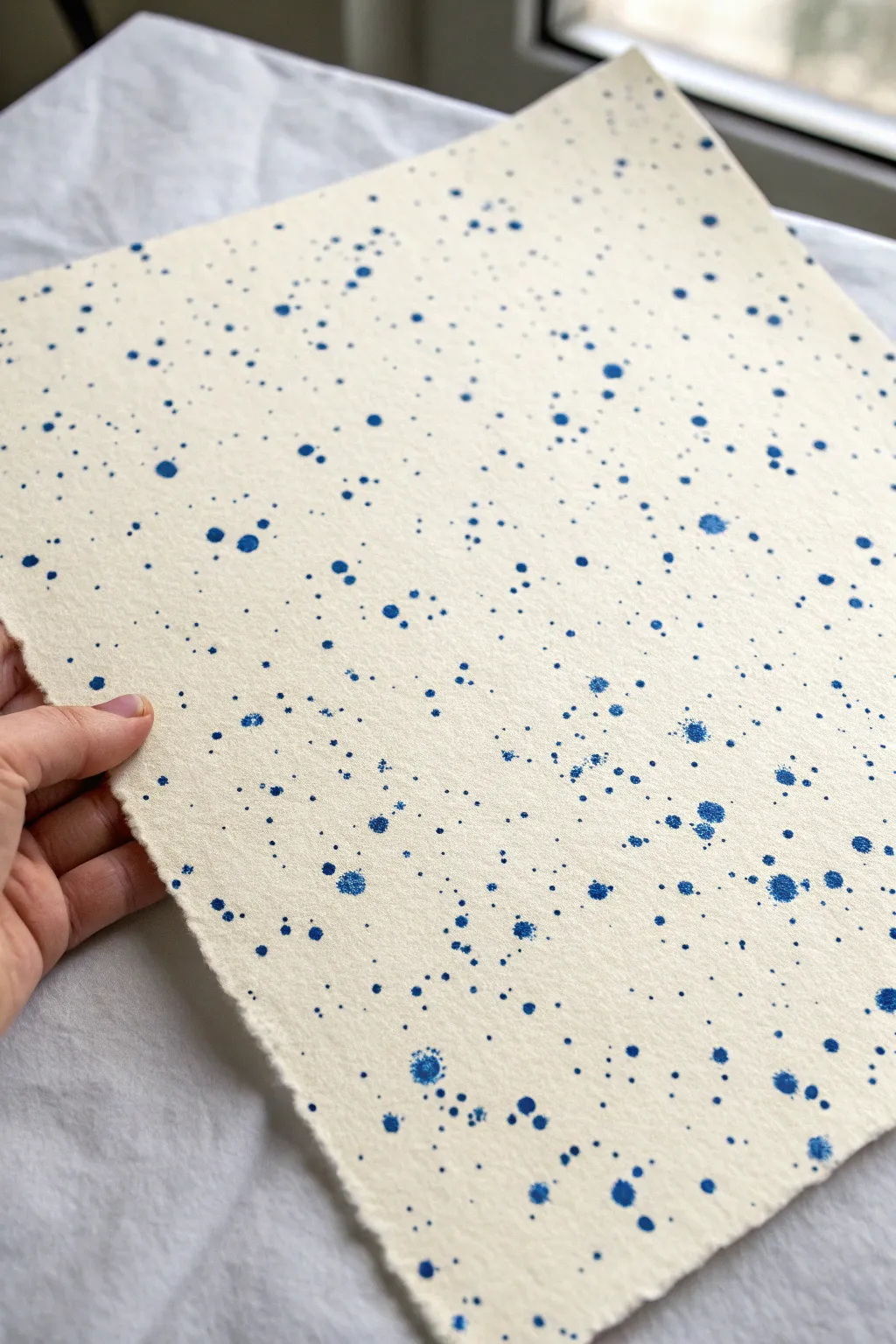 Minimalist cobalt speckle pattern with denser corners and an airy center for chic backdrops