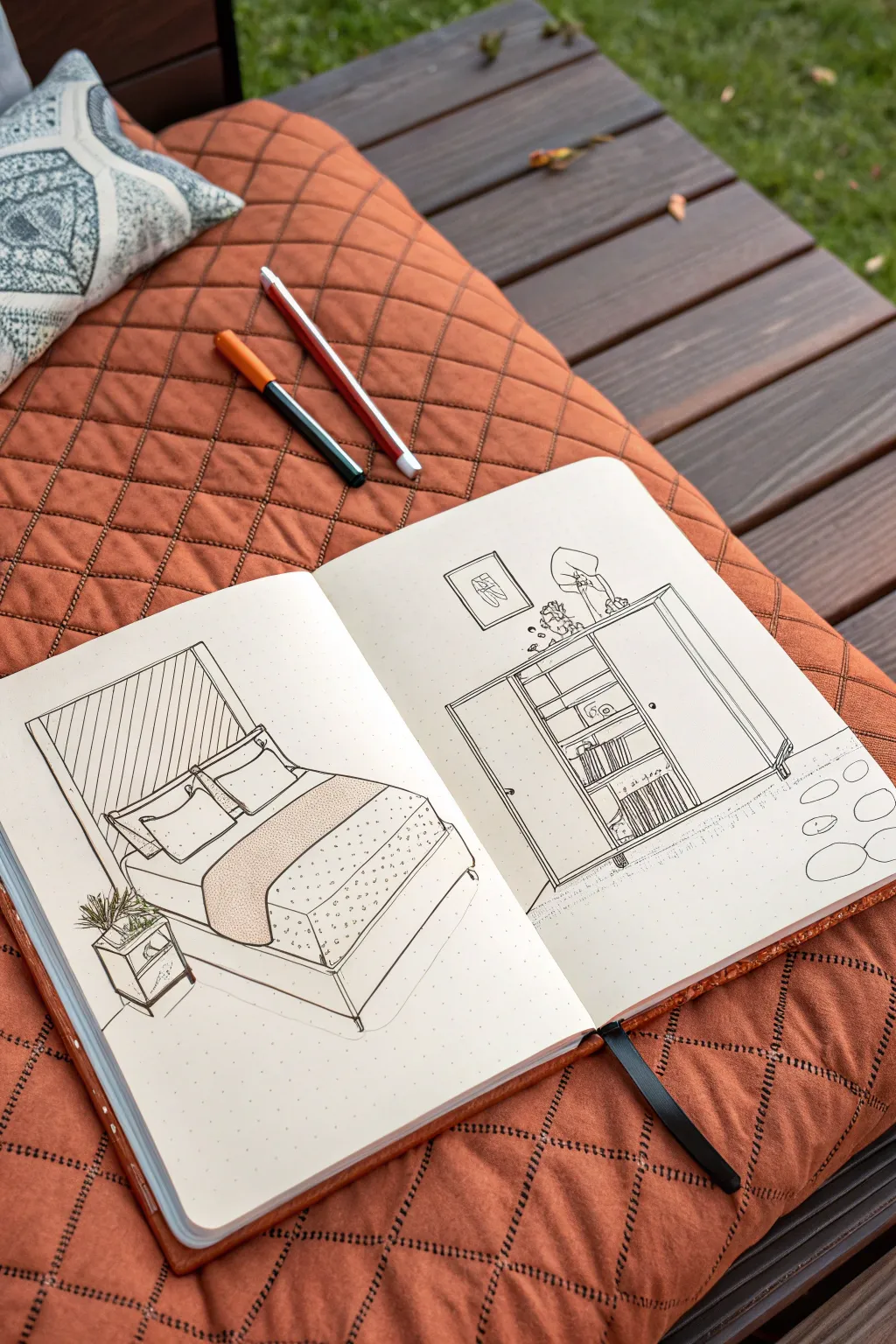 Crisp isometric bedroom blocks in bold boho hues for minimalist drawing inspiration