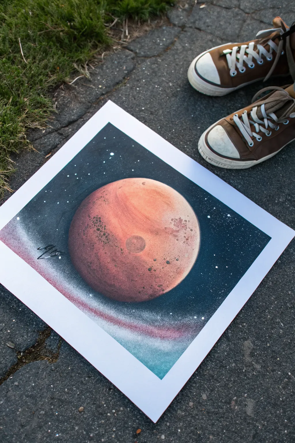 Easy spray paint planet: a crisp masked ring for a bold, minimalist beginner space scene