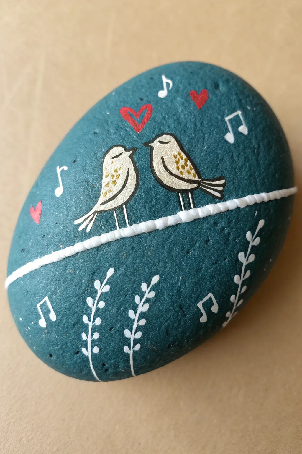 Two birds on a wire rock painting idea: simple, bold, and sweet for best friends