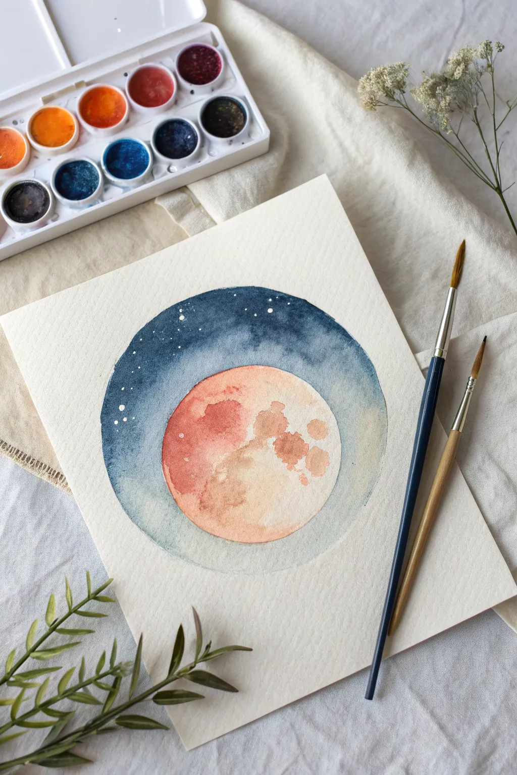 Circular blending made easy: paint a glowing sun or moon with smooth radial gradients.