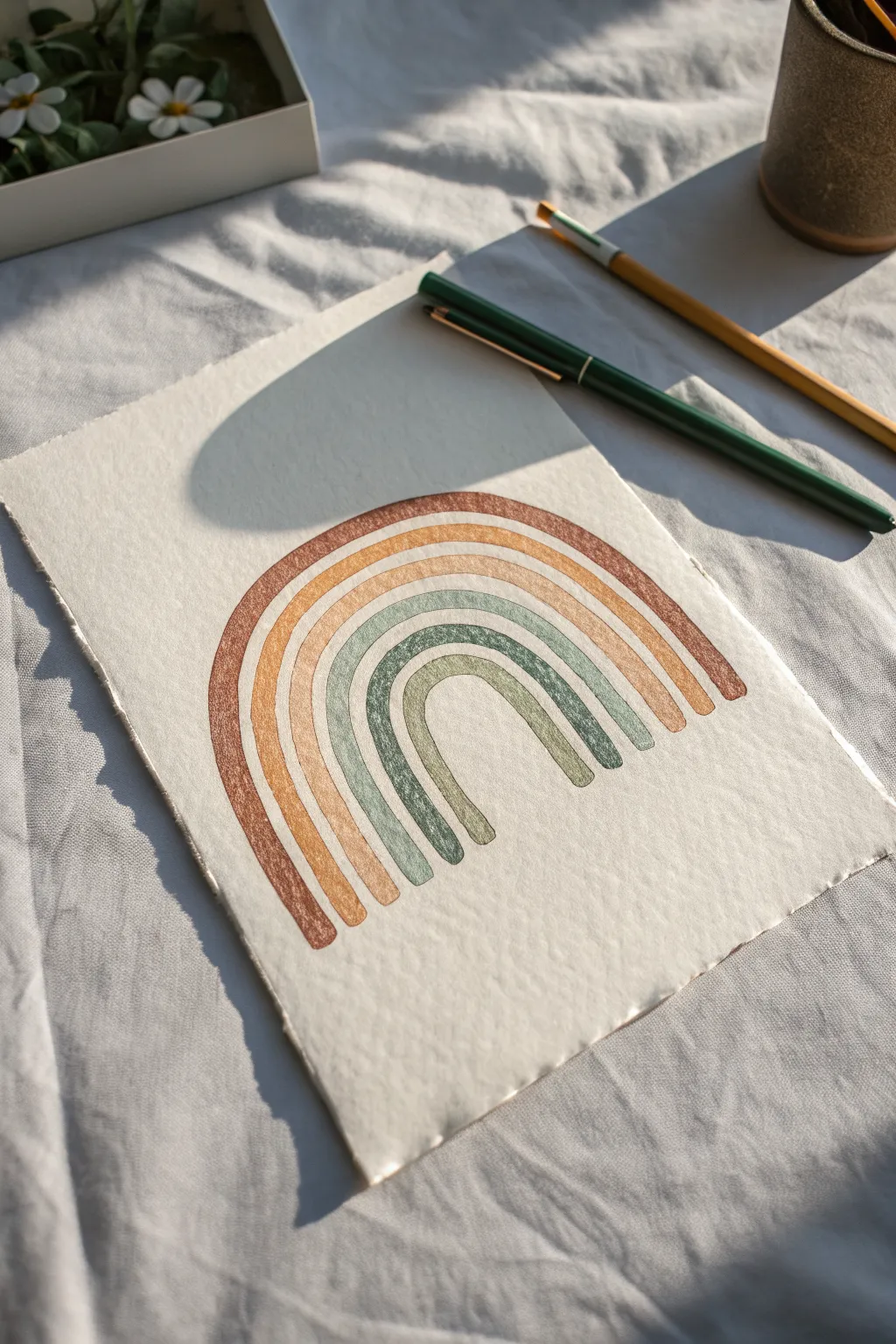 Easy boho rainbow arches in terracotta, beige, and sage for a calm minimalist look