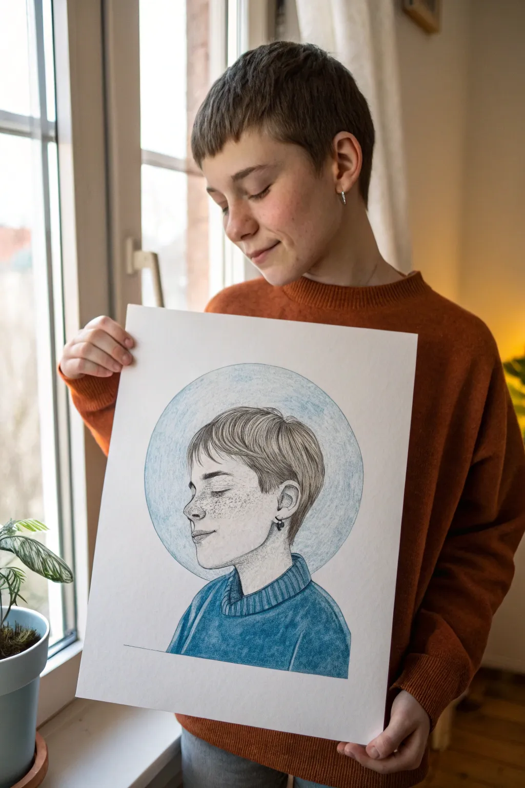 Winking boy expression drawing idea with clean lines and a bold color wash for instant charm