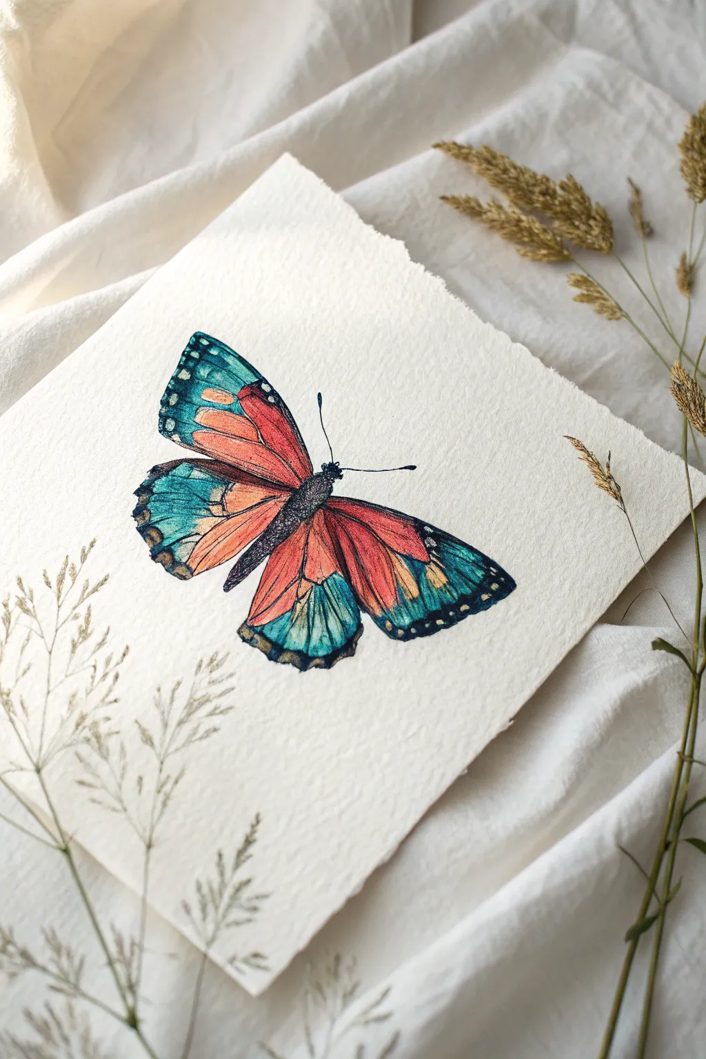 Minimalist butterfly sketch with motion lines and soft wing blur in bold, modern colors